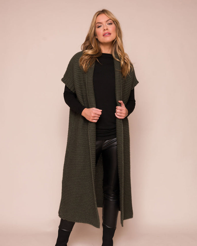 Fernando - Chunky Knit Long Gilet - Olive