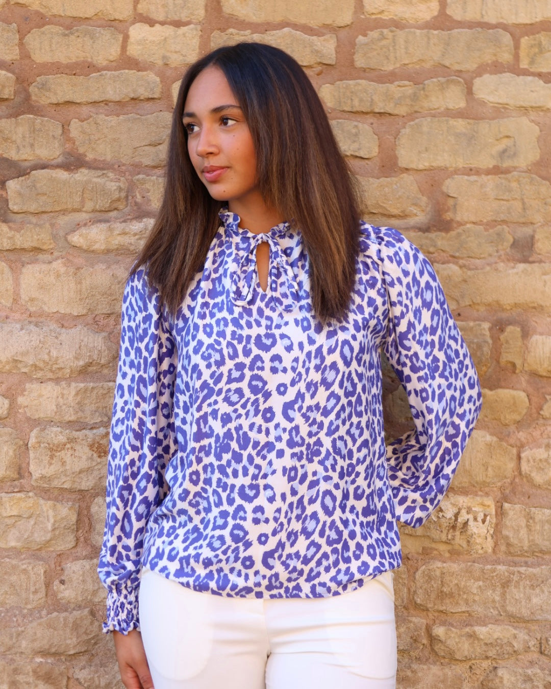 Justine Top - Blue Leopard Satin