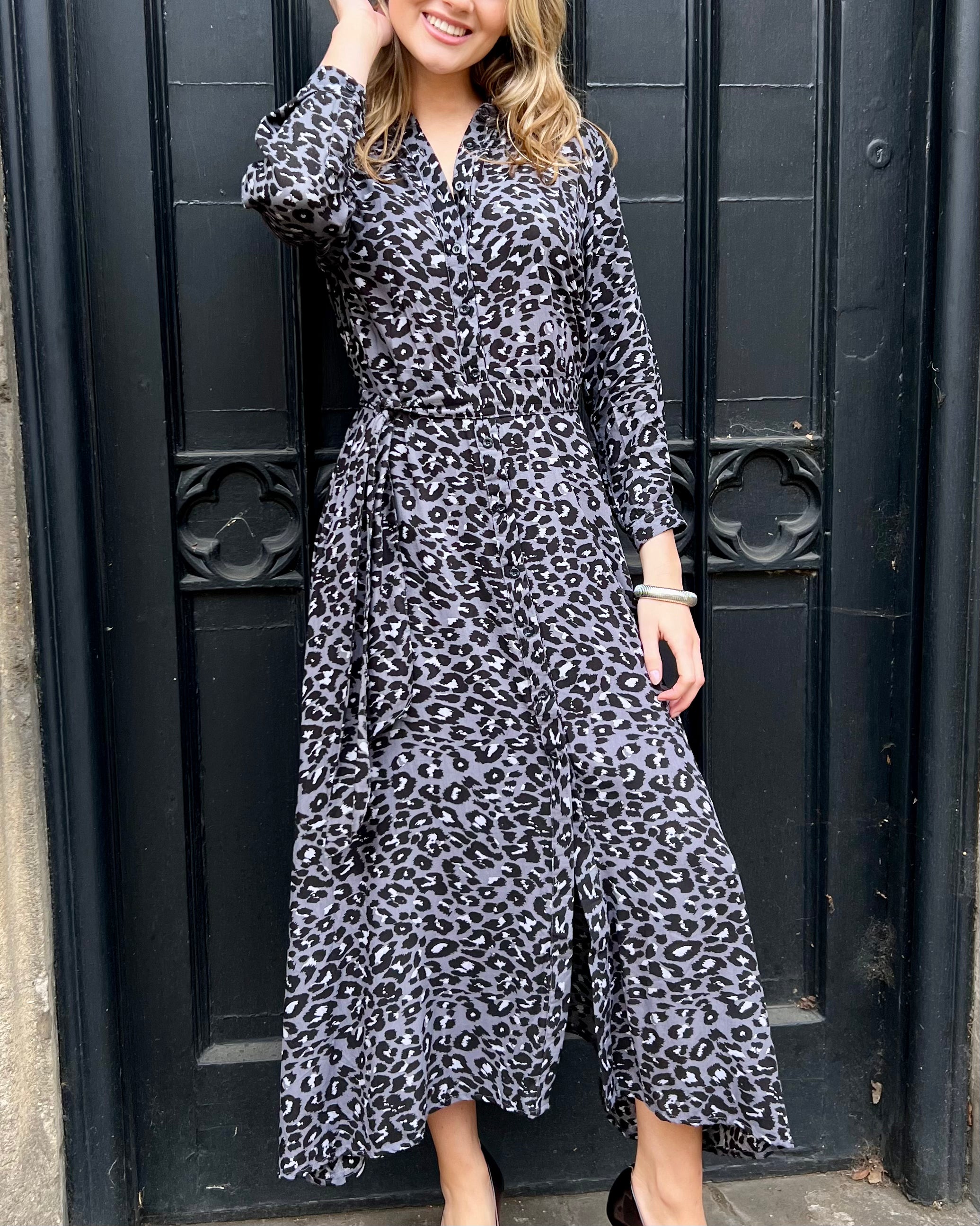 Florence Dress - Dark Grey Leopard