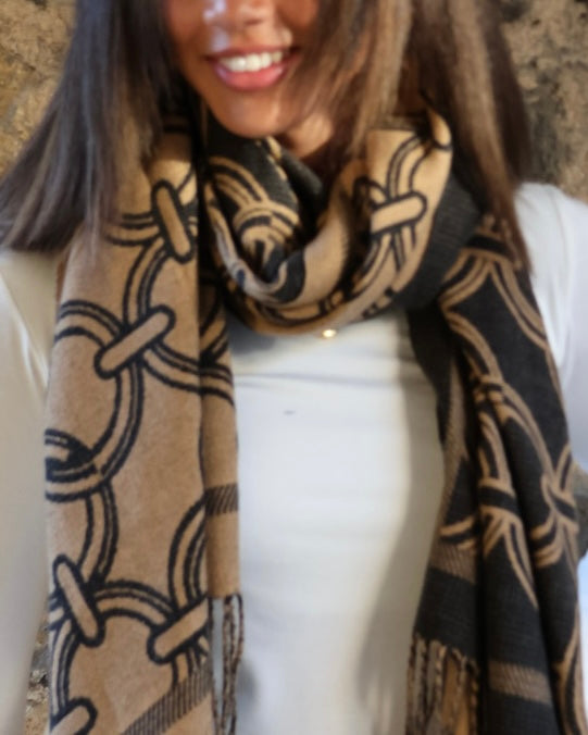 Circle Chain Scarf - Camel And Black