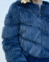 Cropped Faux Fur Jacket - Blue