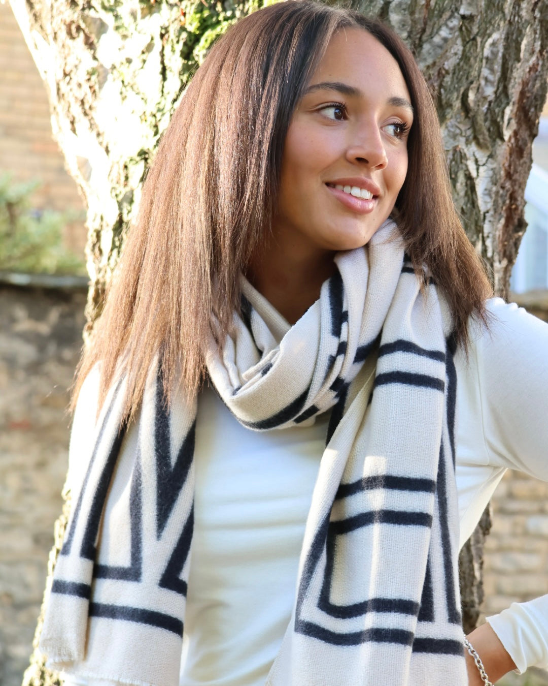 Geometric Scarf - Cream