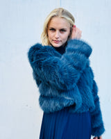 Cropped Faux Fur Jacket - Blue