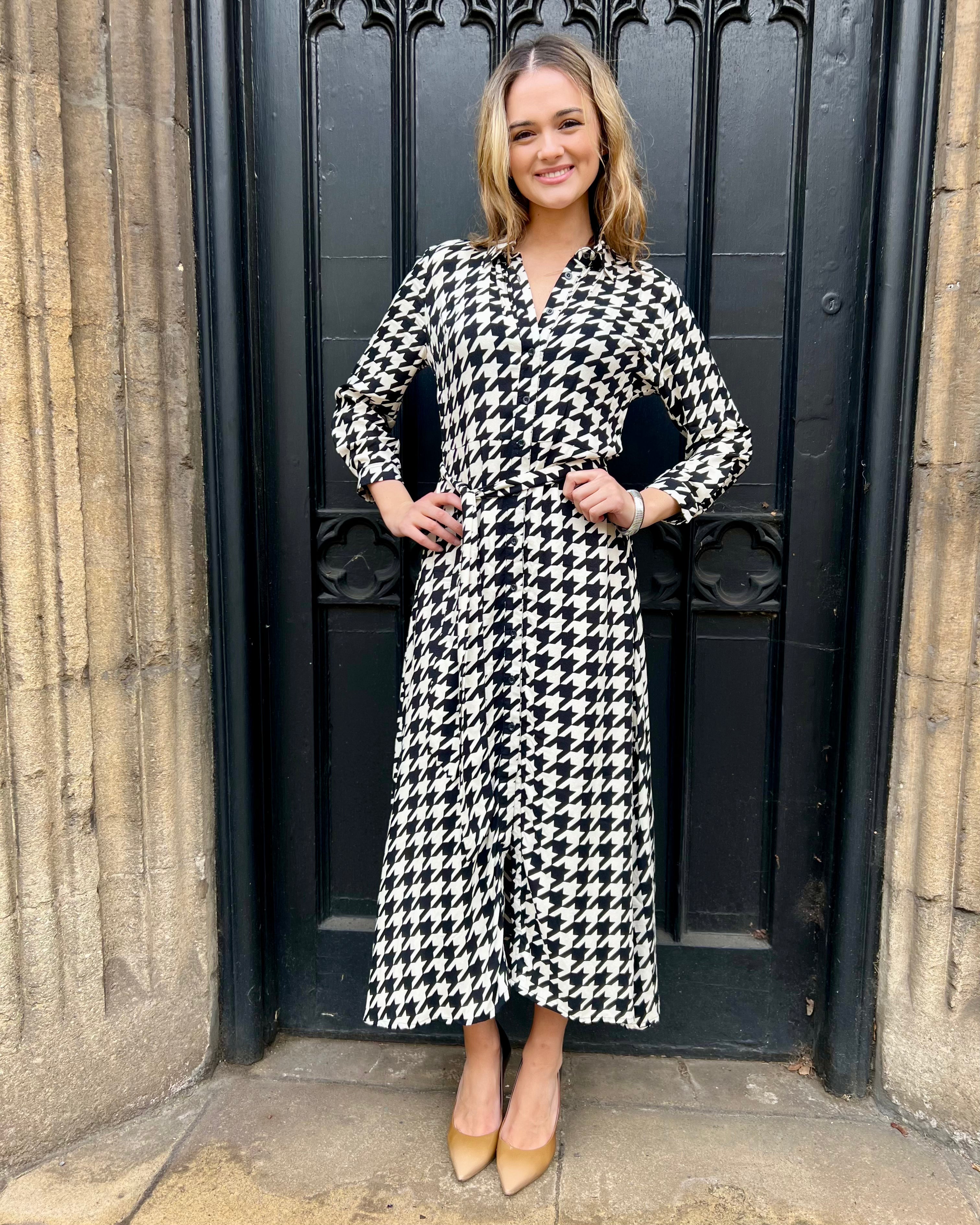 Florence Dress - Black and White Houndstooth