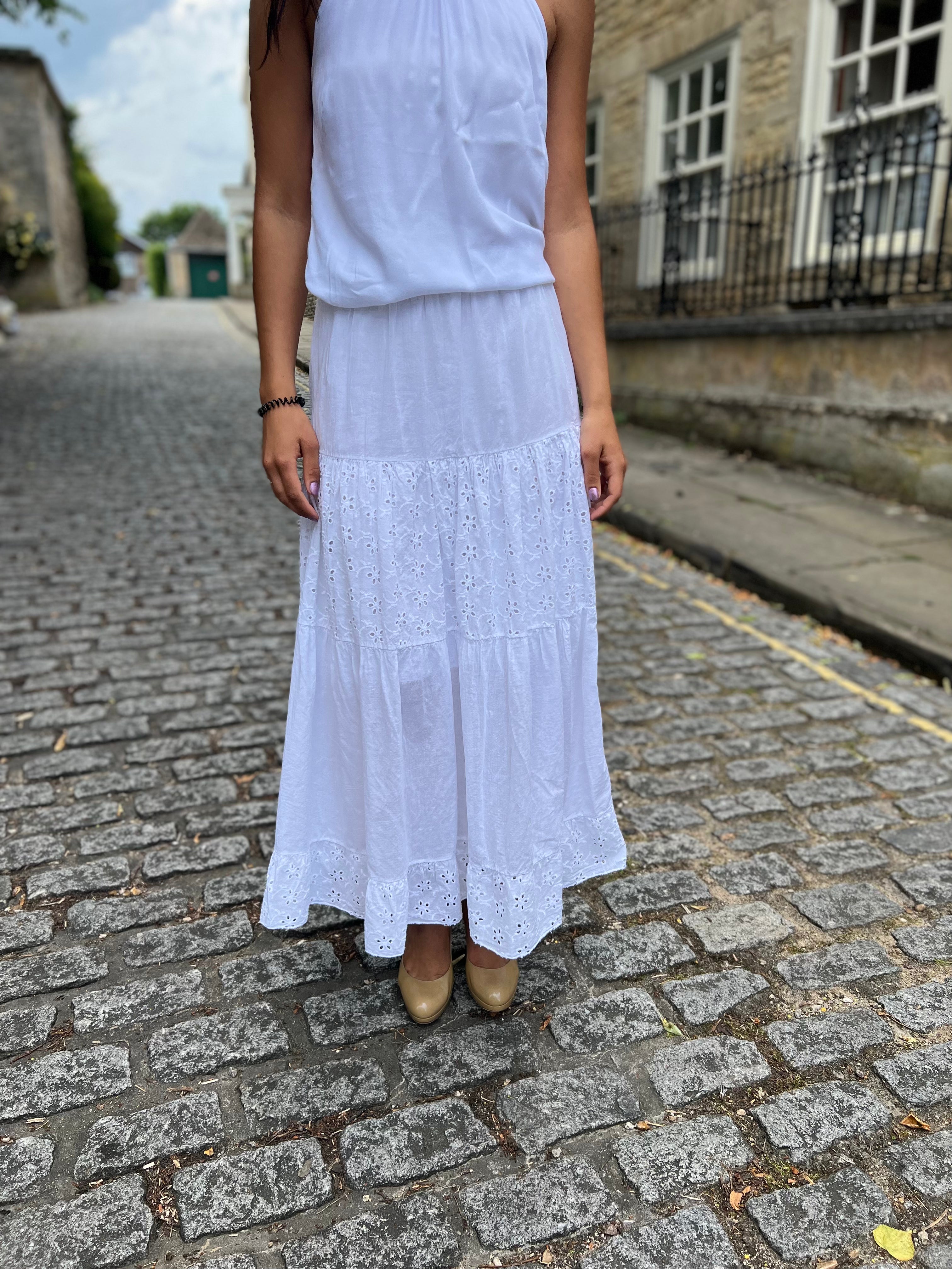 Joslyn Broderie Anglais Maxi Skirt - White