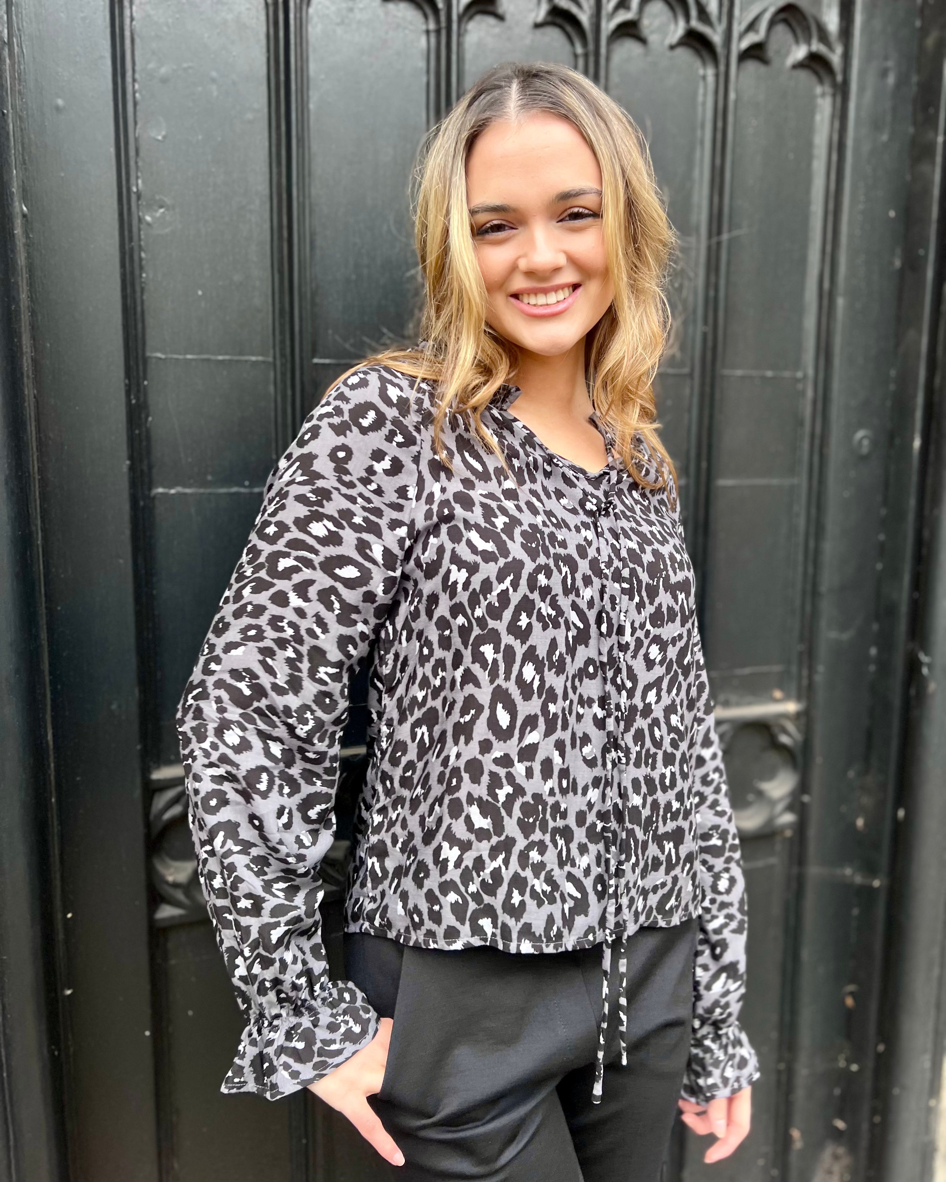 Uma Top - Dark Grey Leopard