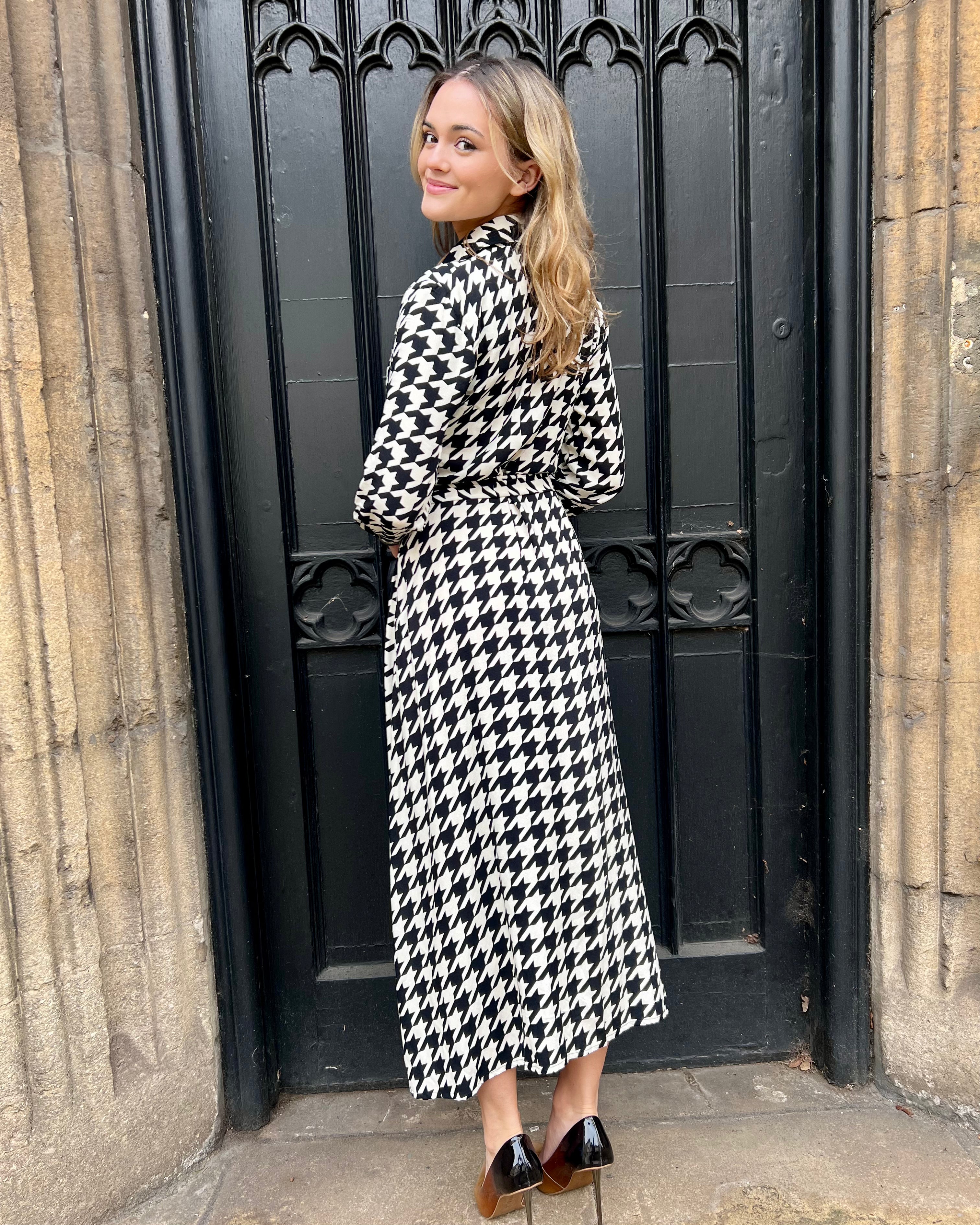 Florence Dress - Black and White Houndstooth