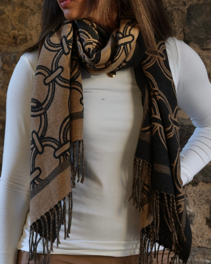 Circle Chain Scarf - Camel And Black