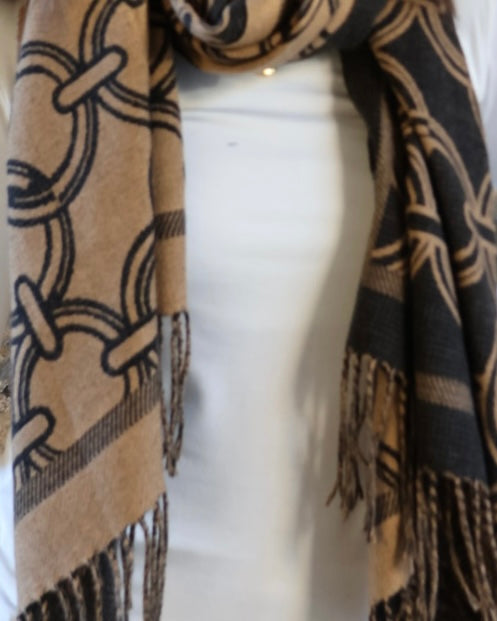 Circle Chain Scarf - Camel And Black