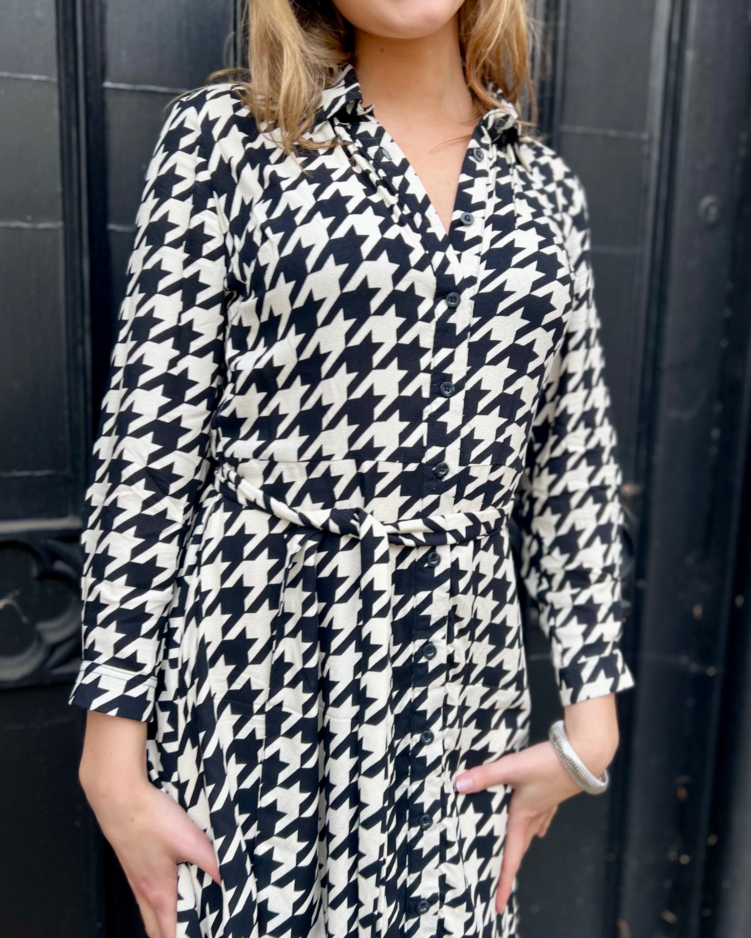 Florence Dress - Black and White Houndstooth