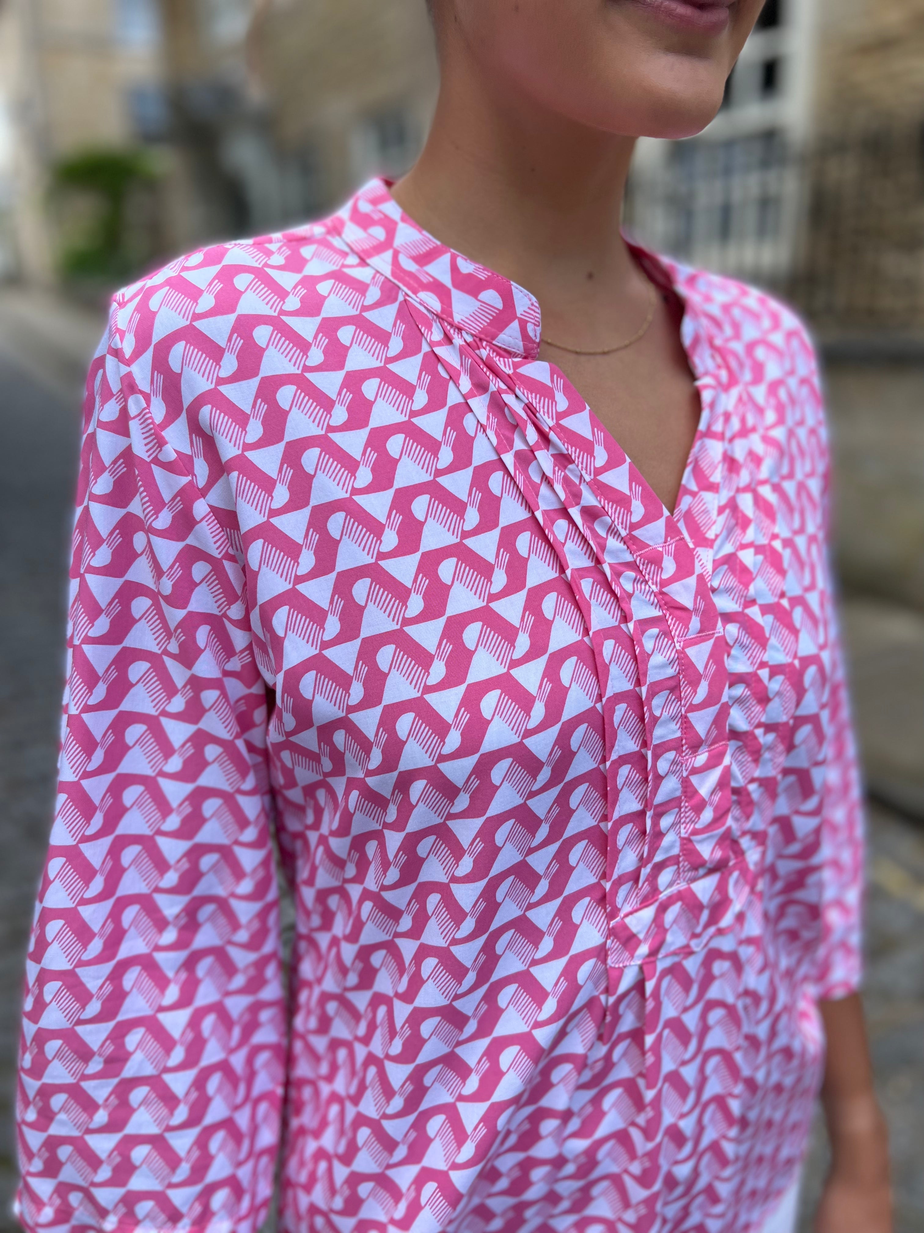 Carlie Top - Hot Pink Circle Geo