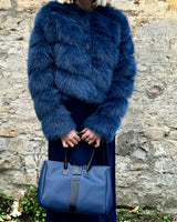 Cropped Faux Fur Jacket - Blue