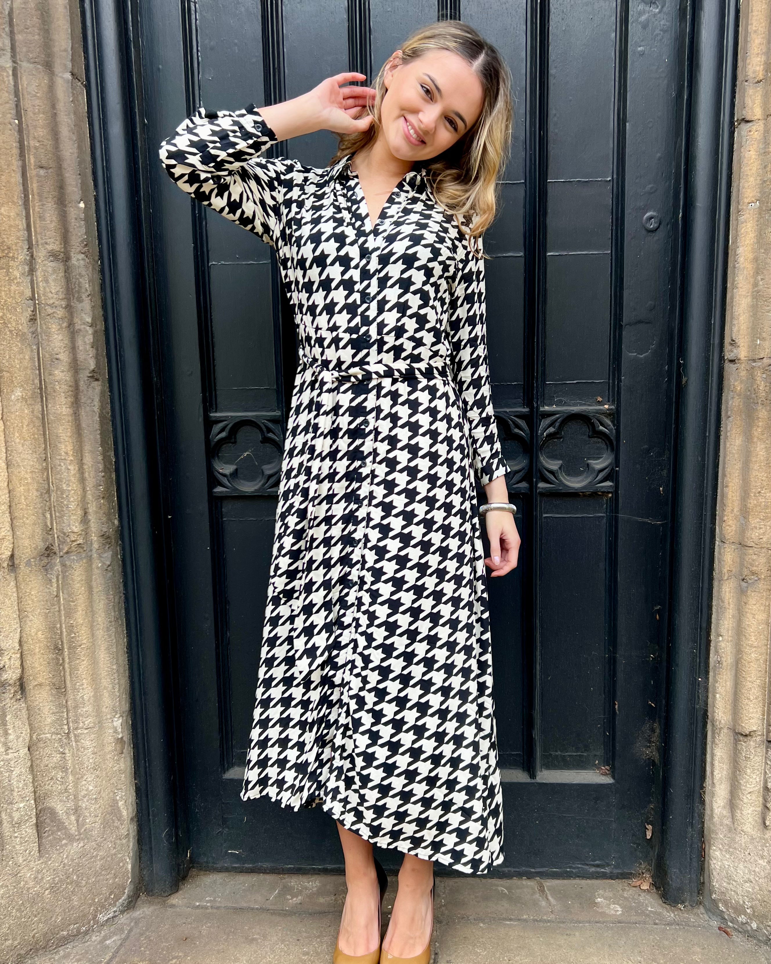 Florence Dress - Black and White Houndstooth