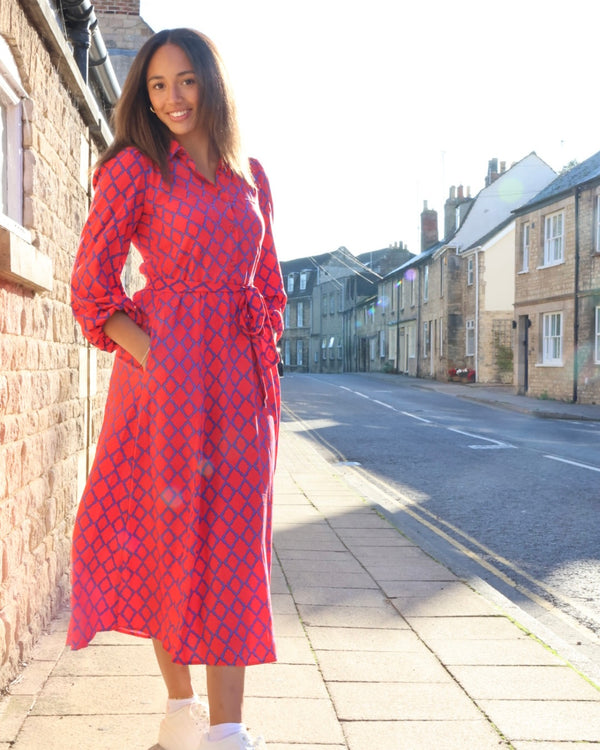 Simone Dress Liberty Blue and Red