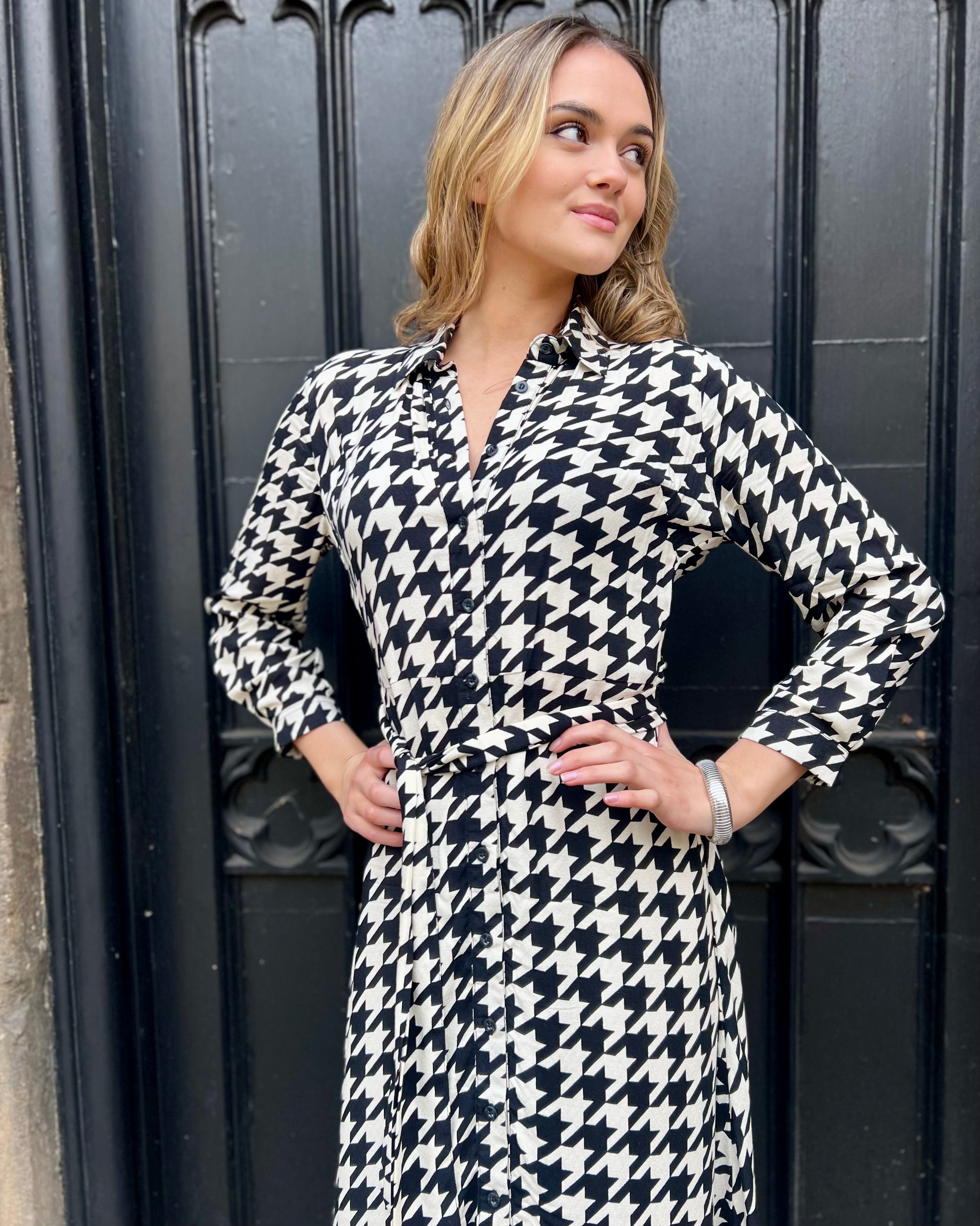 Florence Dress - Black and White Houndstooth