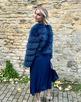 Cropped Faux Fur Jacket - Blue