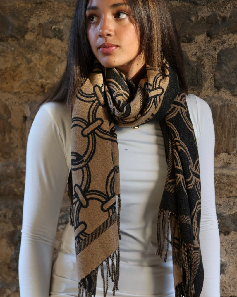 Circle Chain Scarf - Camel And Black