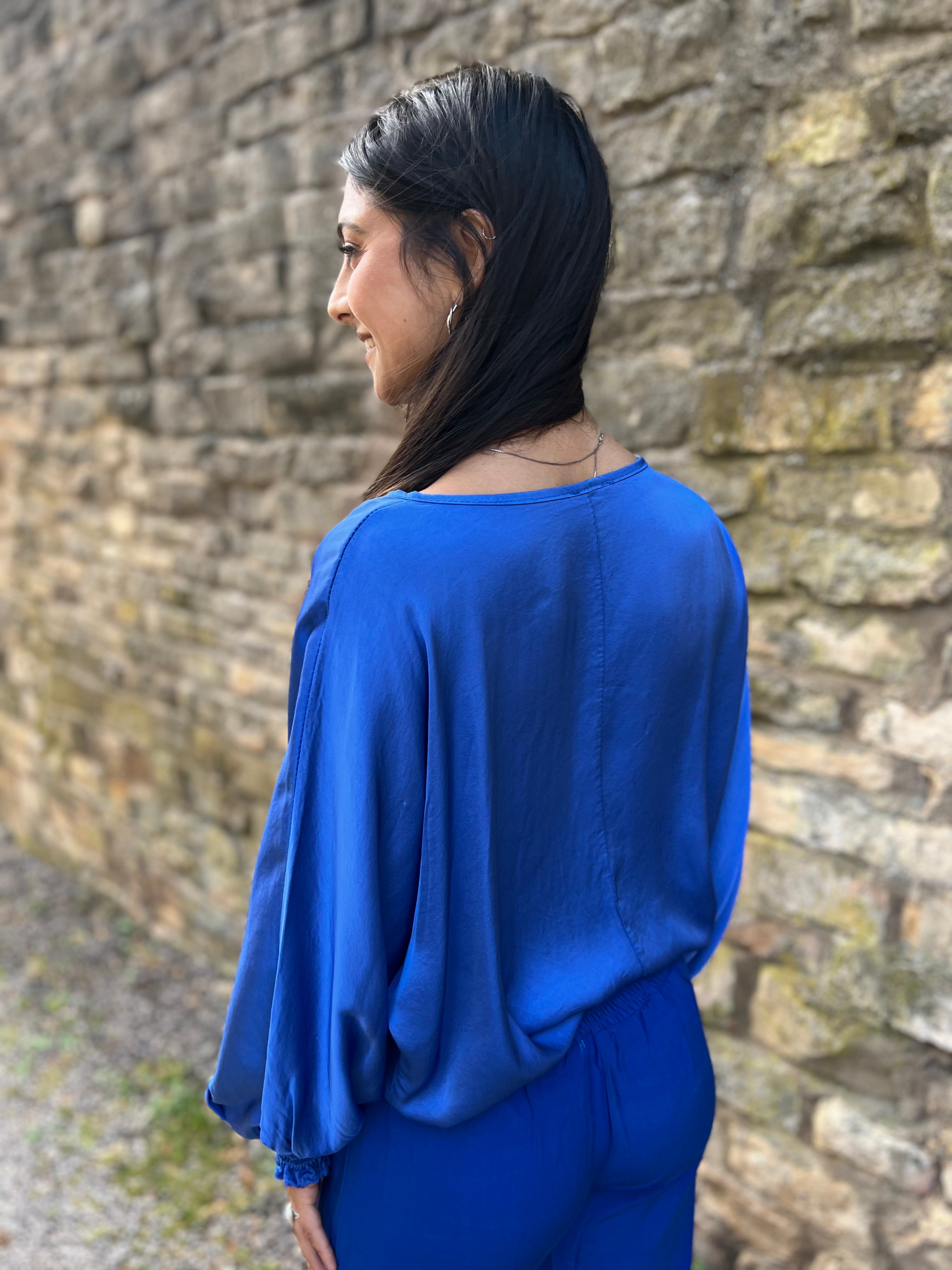 Gabrielle - Satin Top - Blue