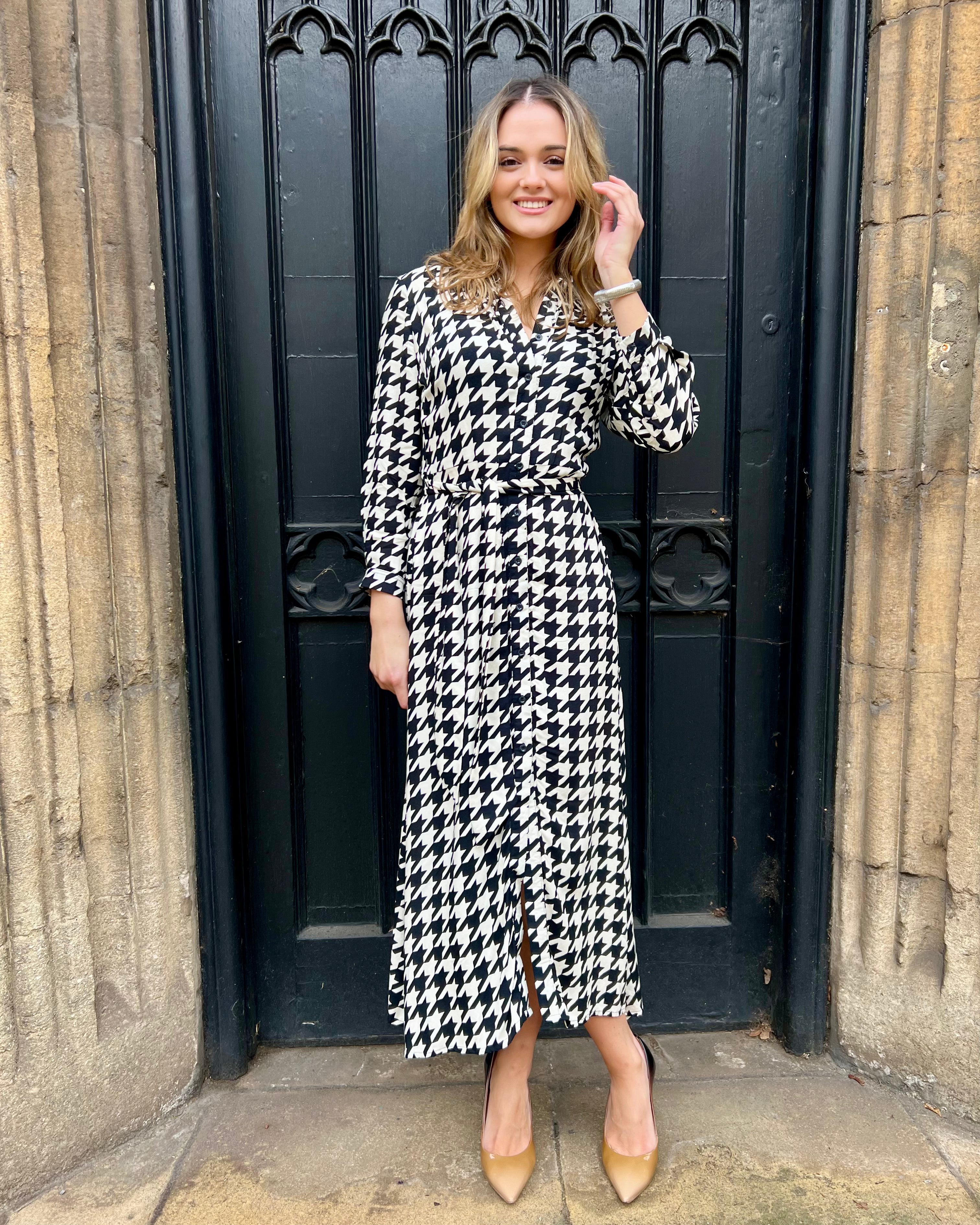 Florence Dress - Black and White Houndstooth