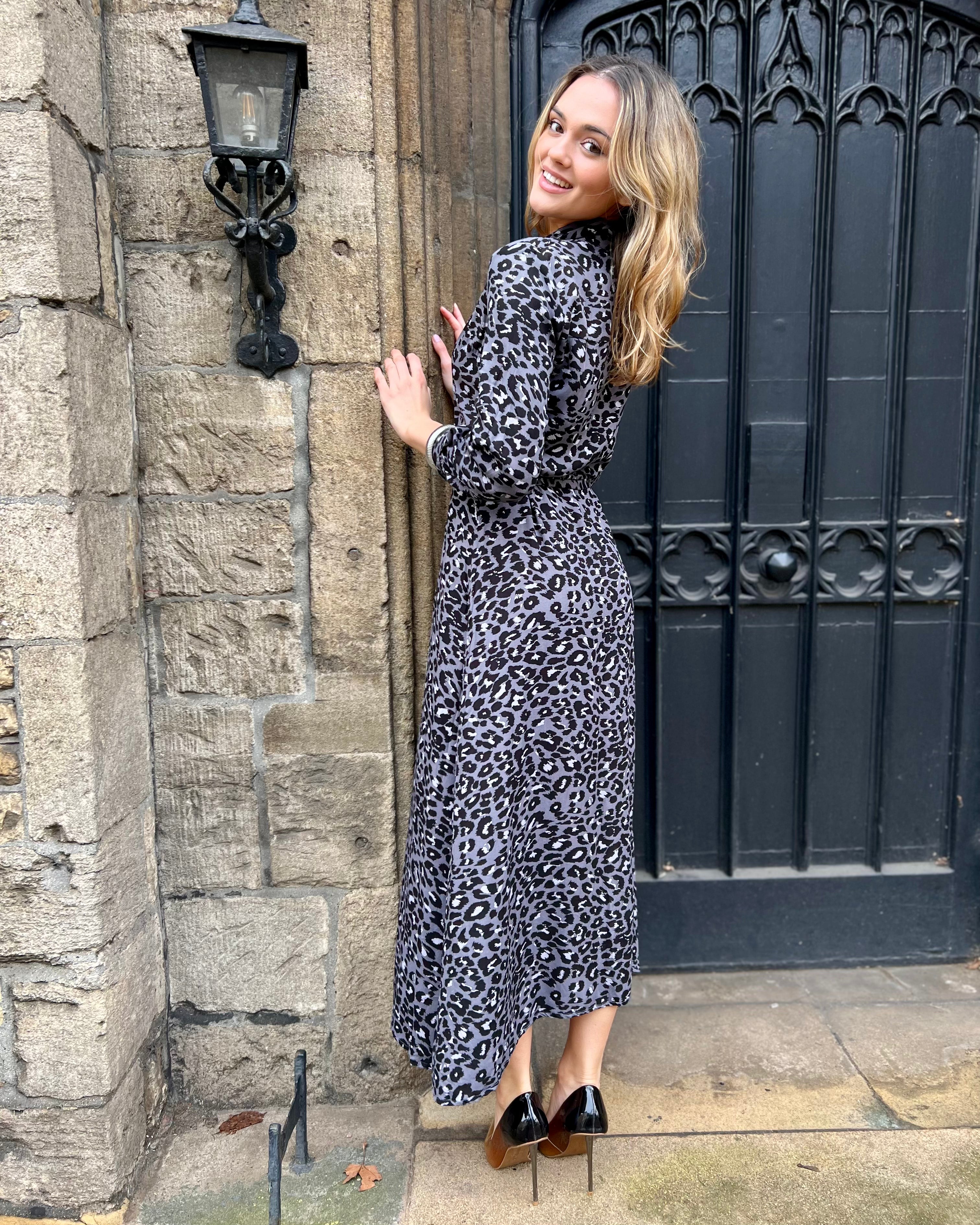 Florence Dress - Dark Grey Leopard