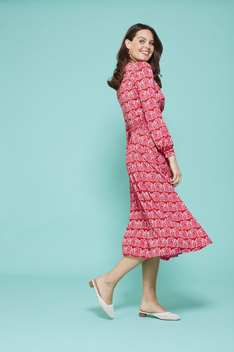 Sharon Midi Dress - Tinos Pink Red