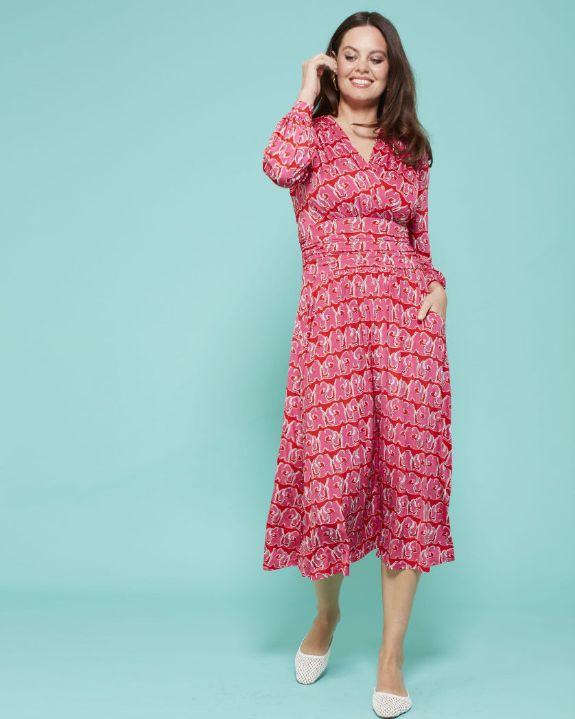 Sharon Midi Dress - Tinos Pink Red