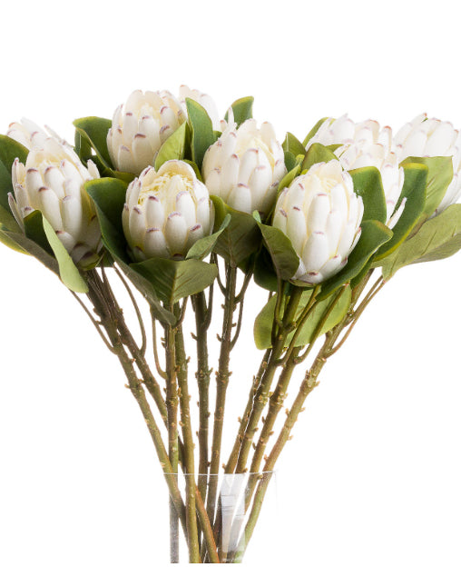 Close White Protea Faux Flower