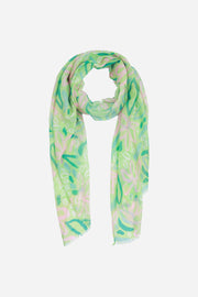 Green Pink Tropical Floral Scarf