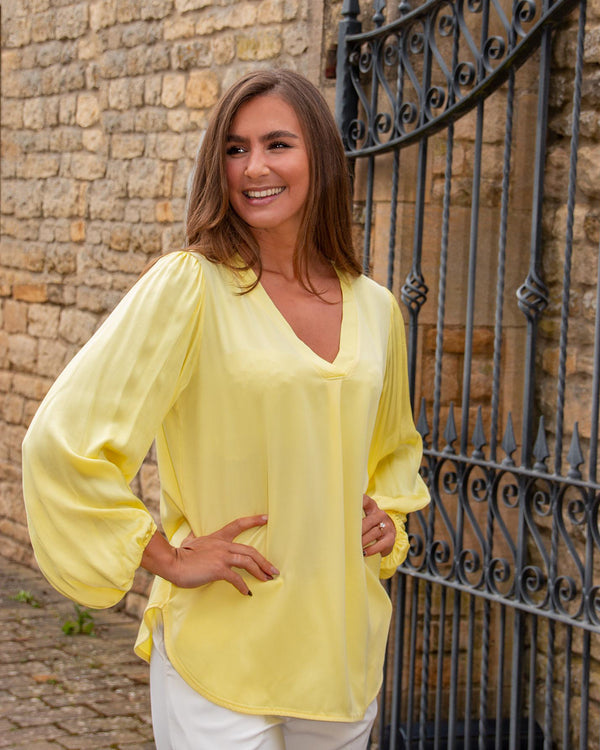 Wendy - Yellow V-Neck Silk Sleeve