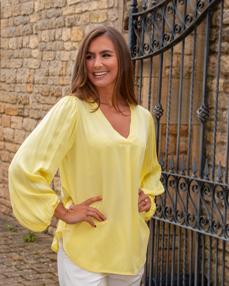 Wendy - Yellow V-Neck Silk Sleeve
