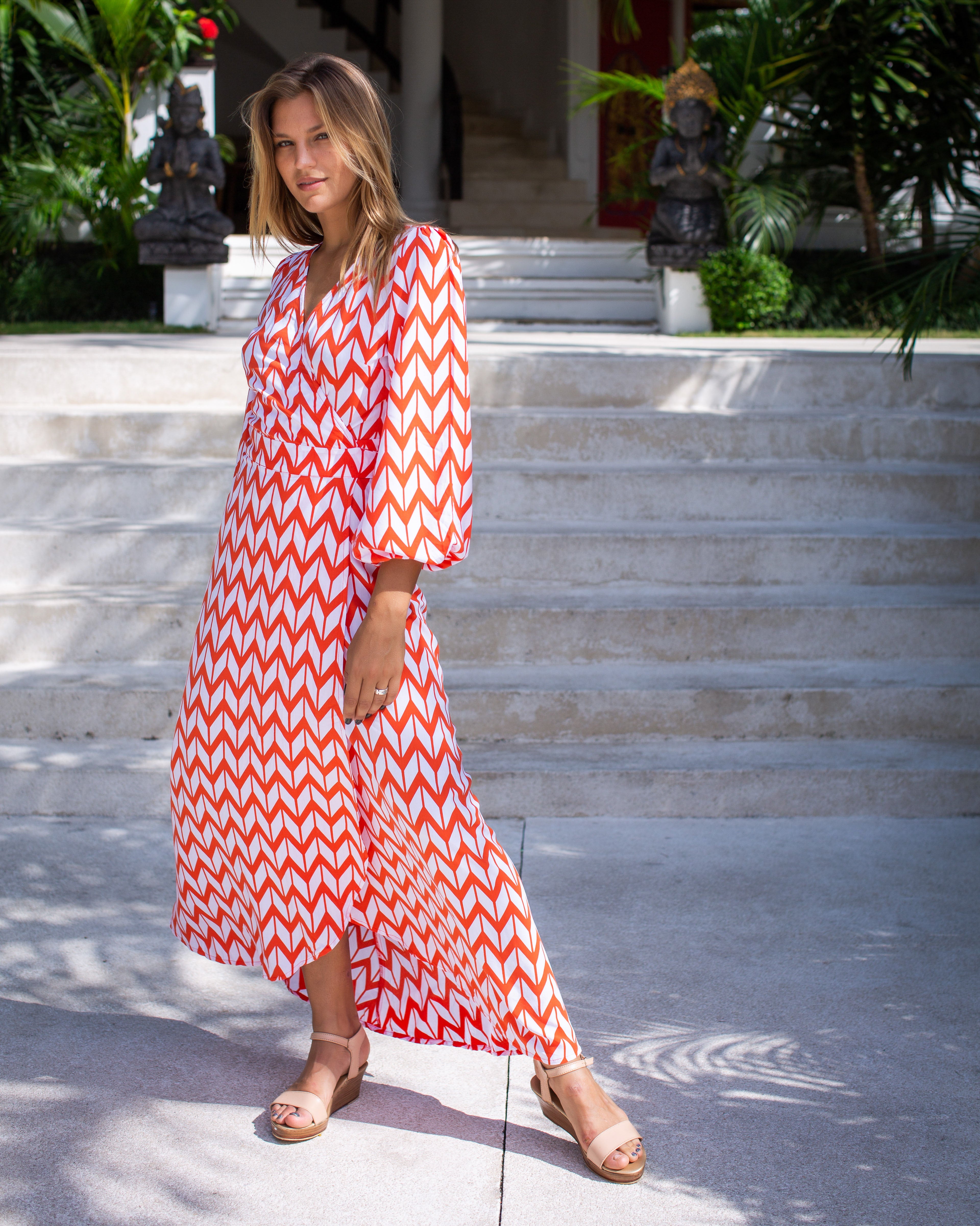 Beatrice Dress - Orange Chevron