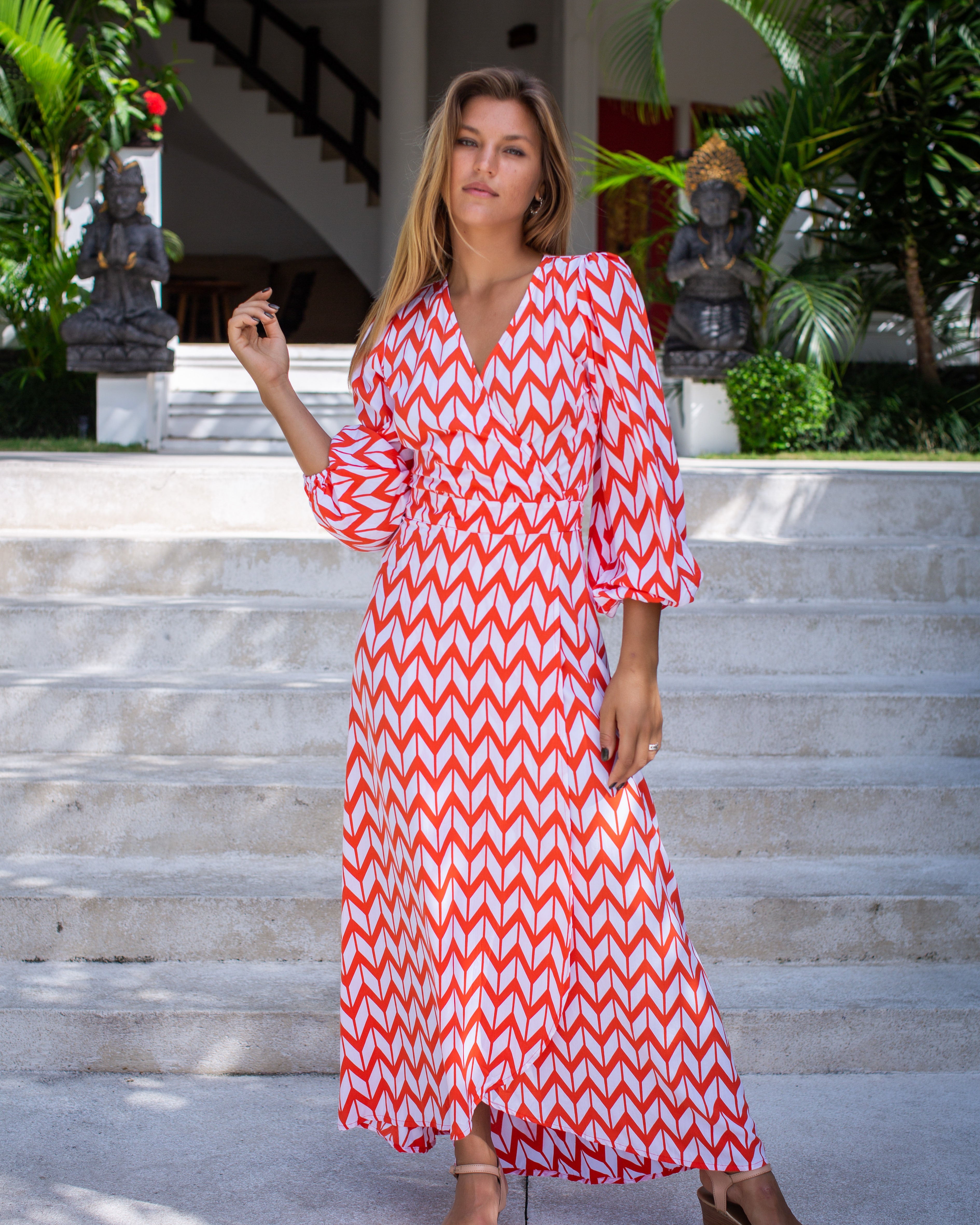 Beatrice Dress - Orange Chevron