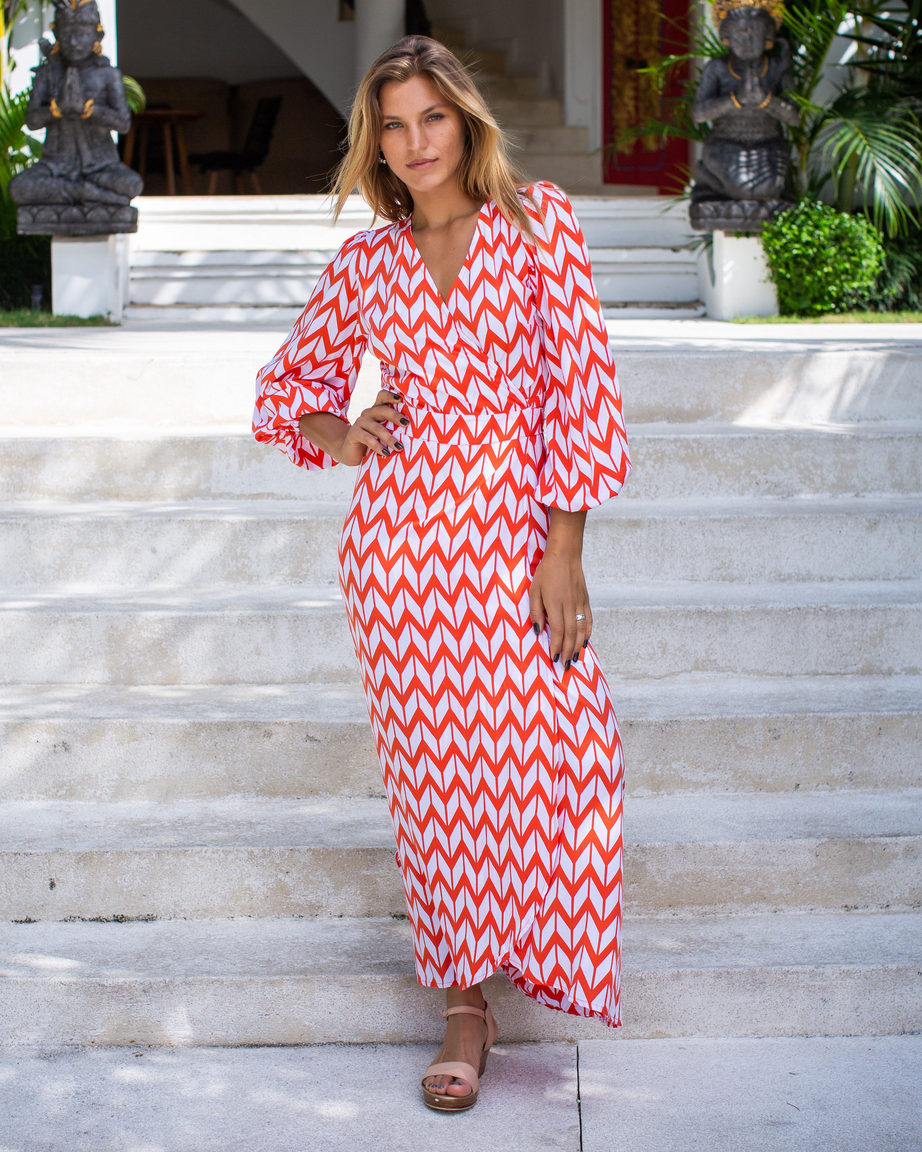 Beatrice Dress - Orange Chevron