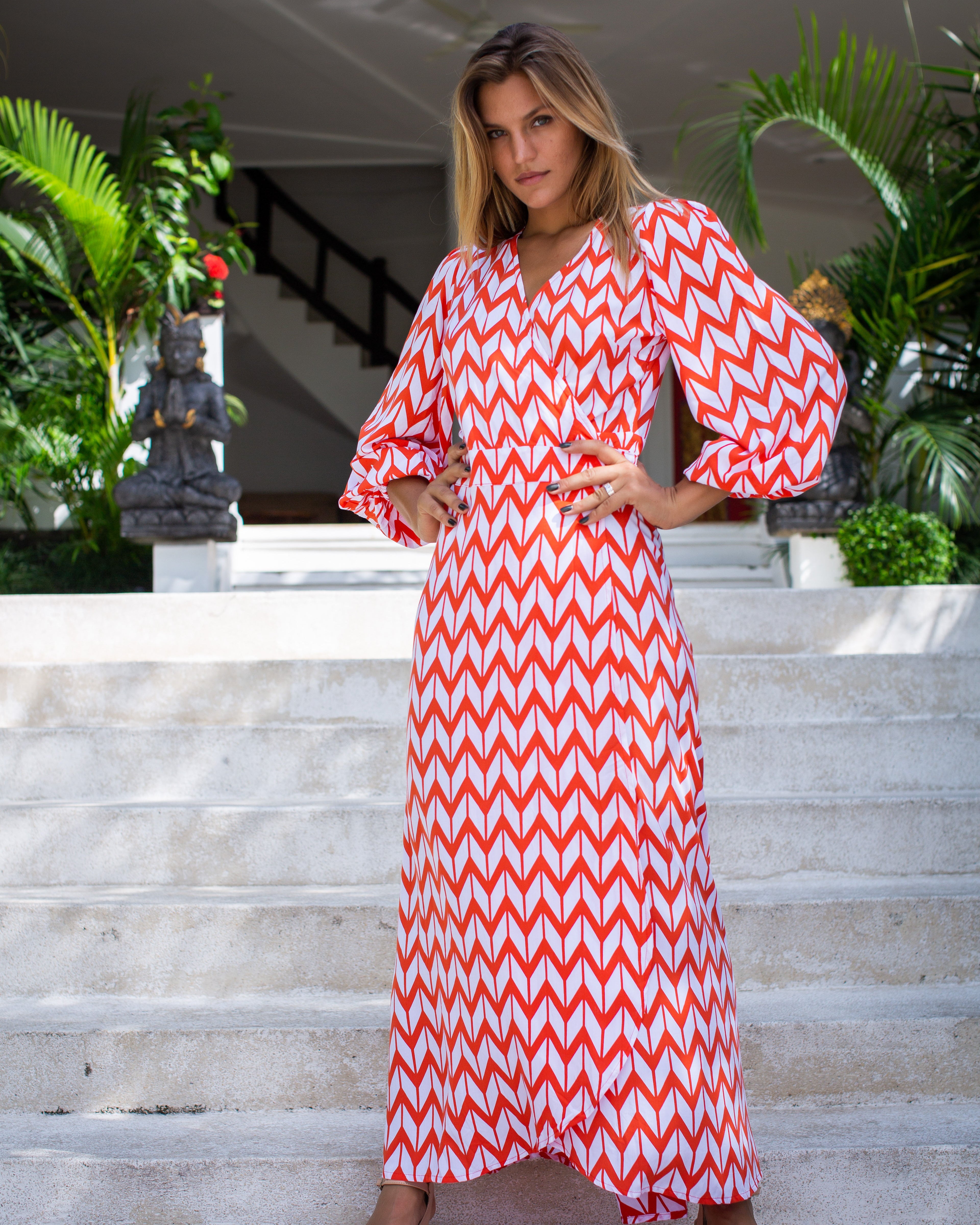 Beatrice Dress - Orange Chevron