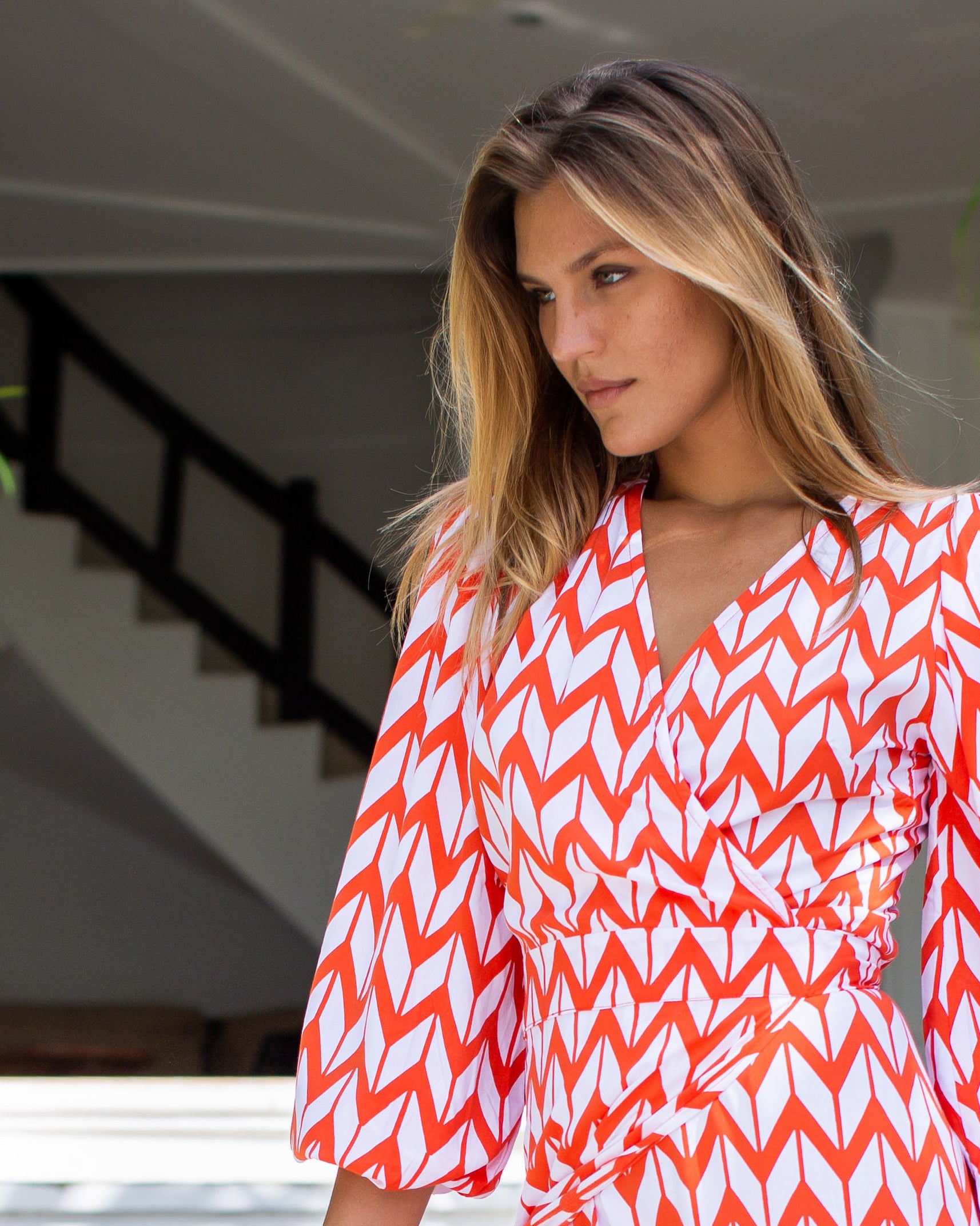 Beatrice Dress - Orange Chevron