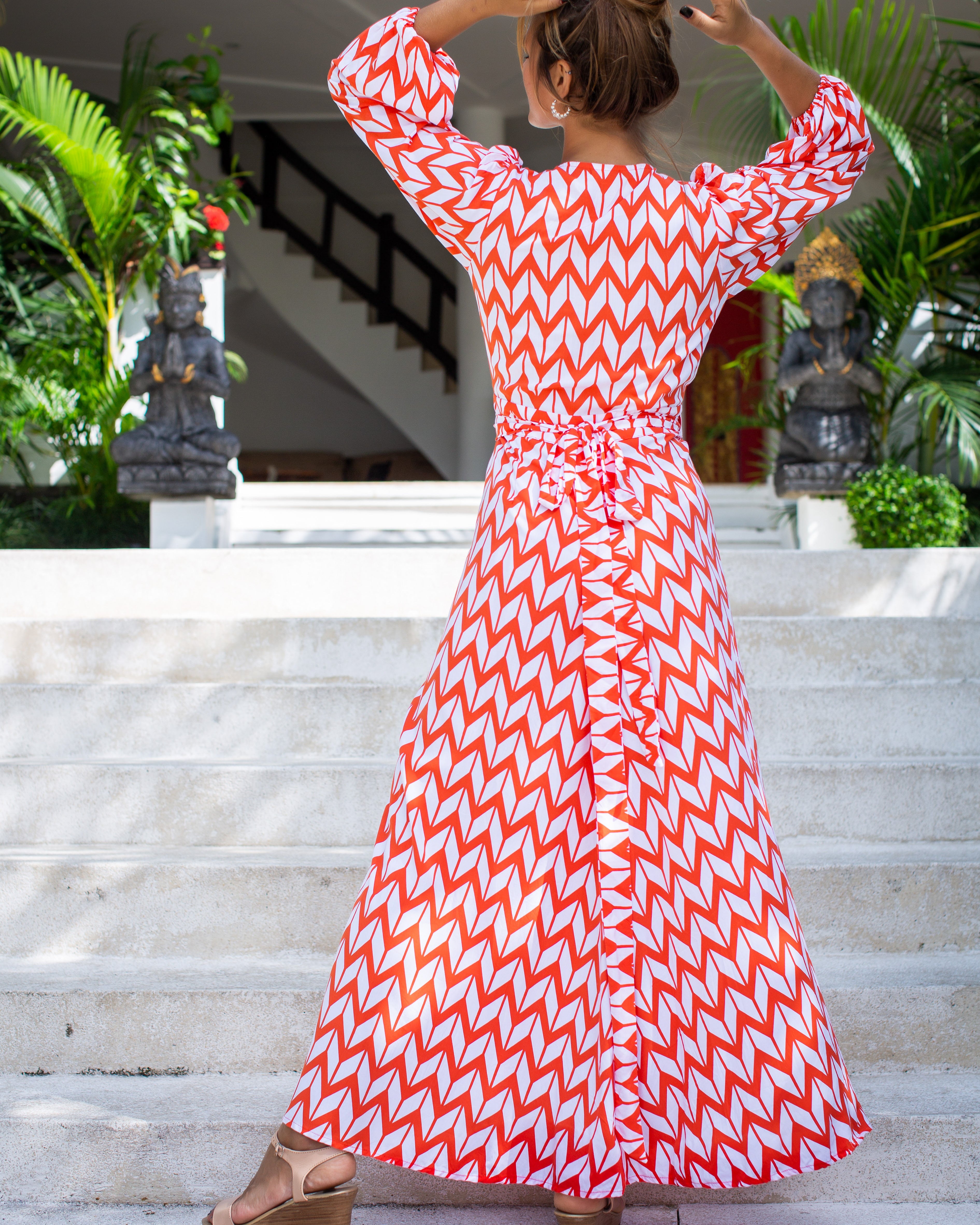 Beatrice Dress - Orange Chevron