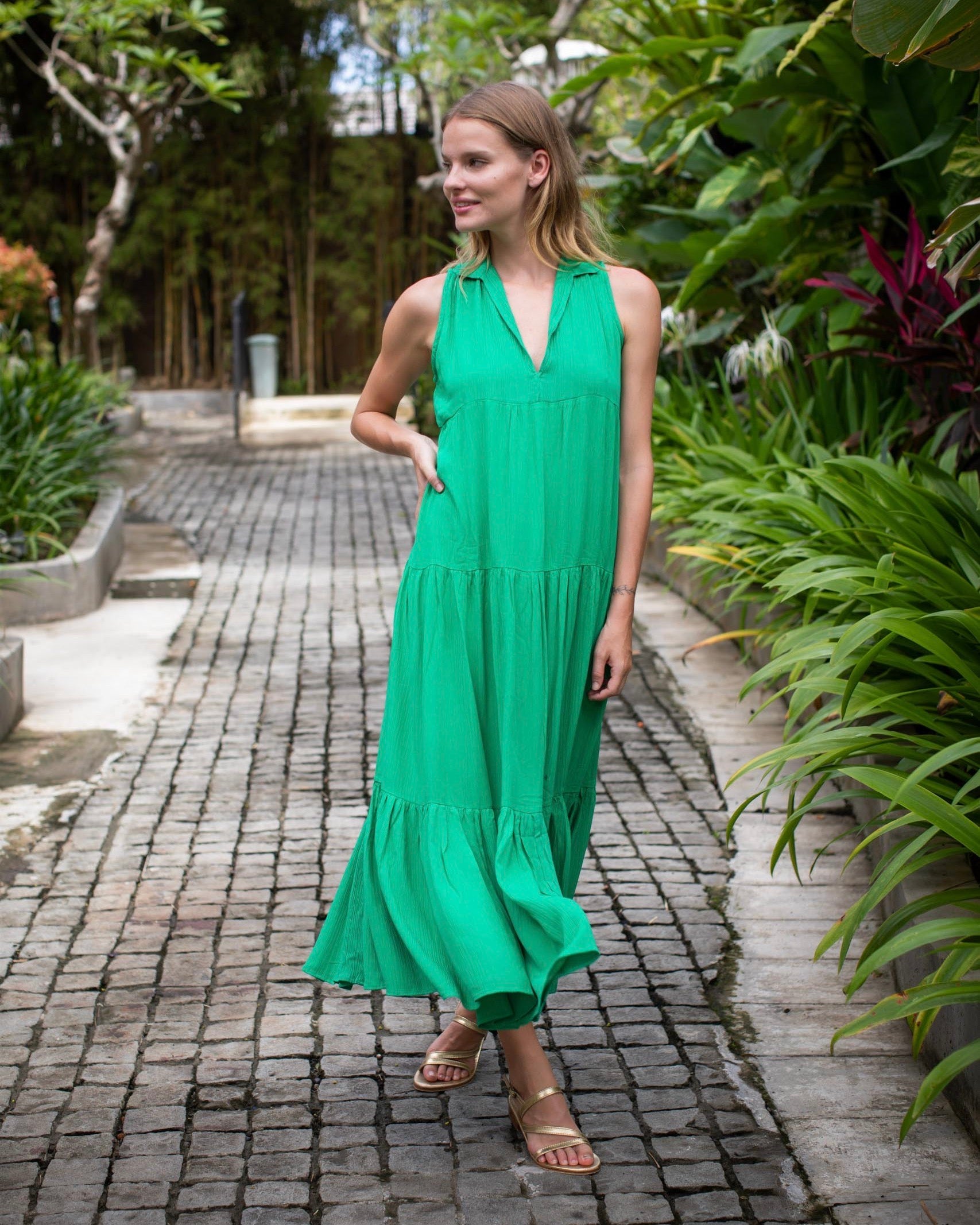 Cosima Dress - Green Crinkle