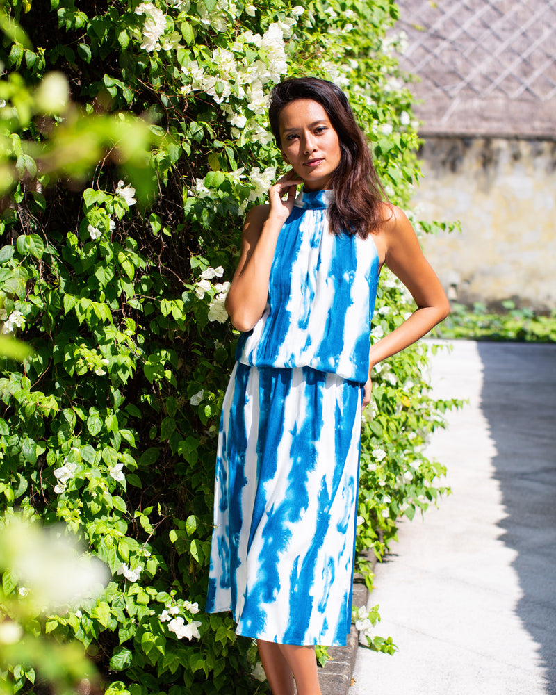 Frankie Dress - Indigo Vertical Tie Dye