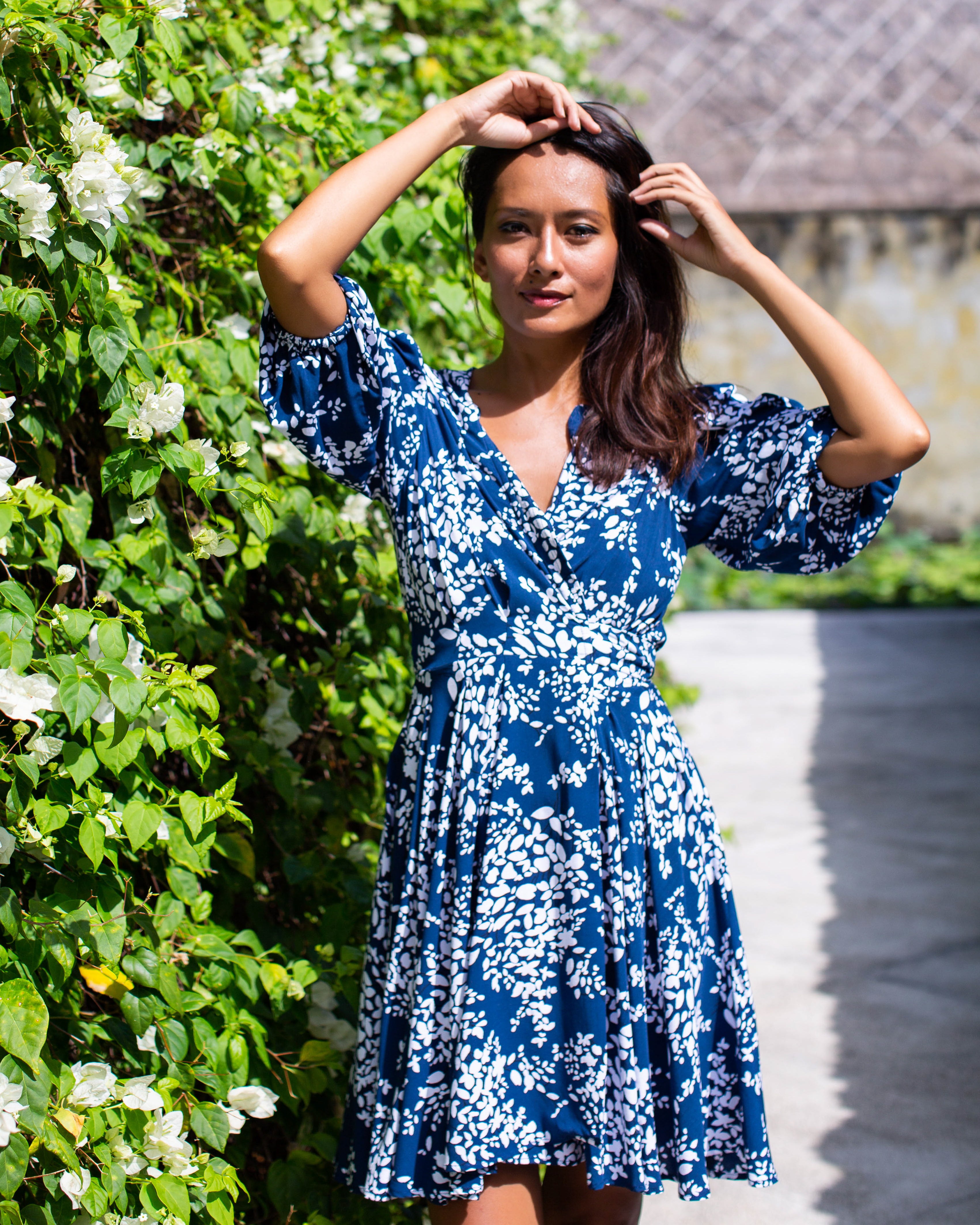 Freya Dress - Navy Flower Bud