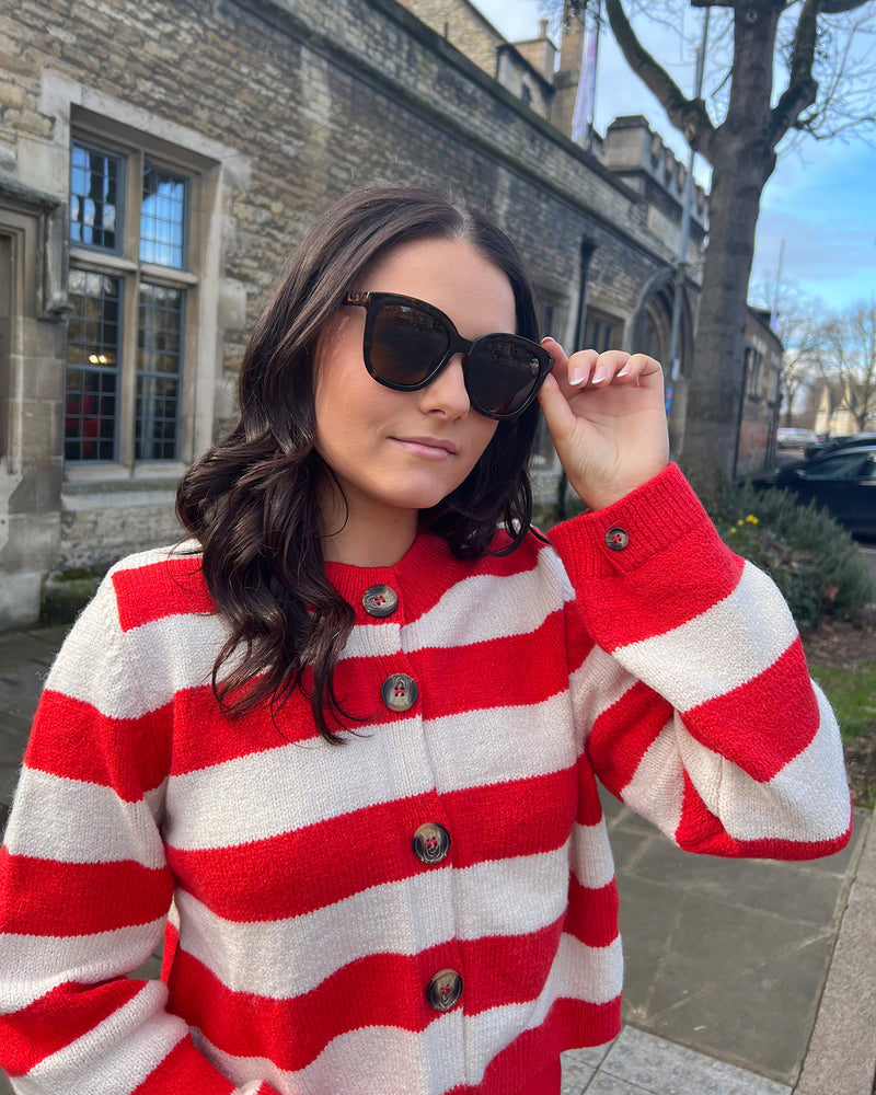 Madelyn Striped Cardigan - Rouge