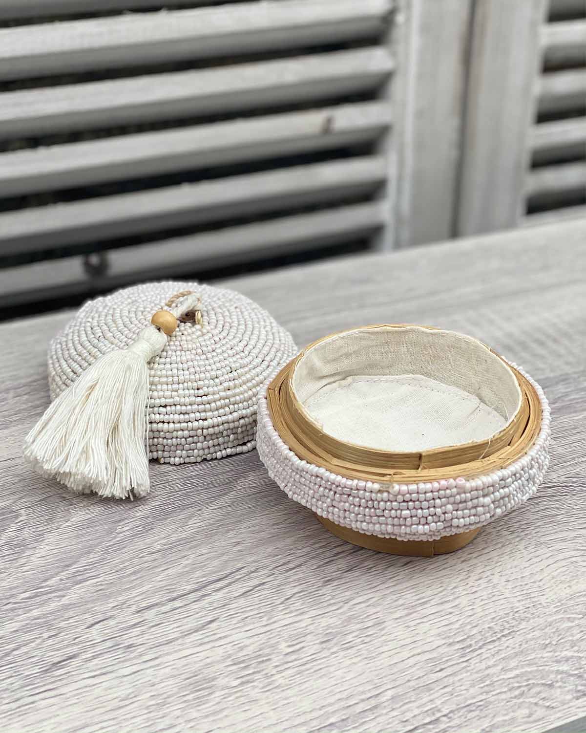 Beaded Bamboo Round Box