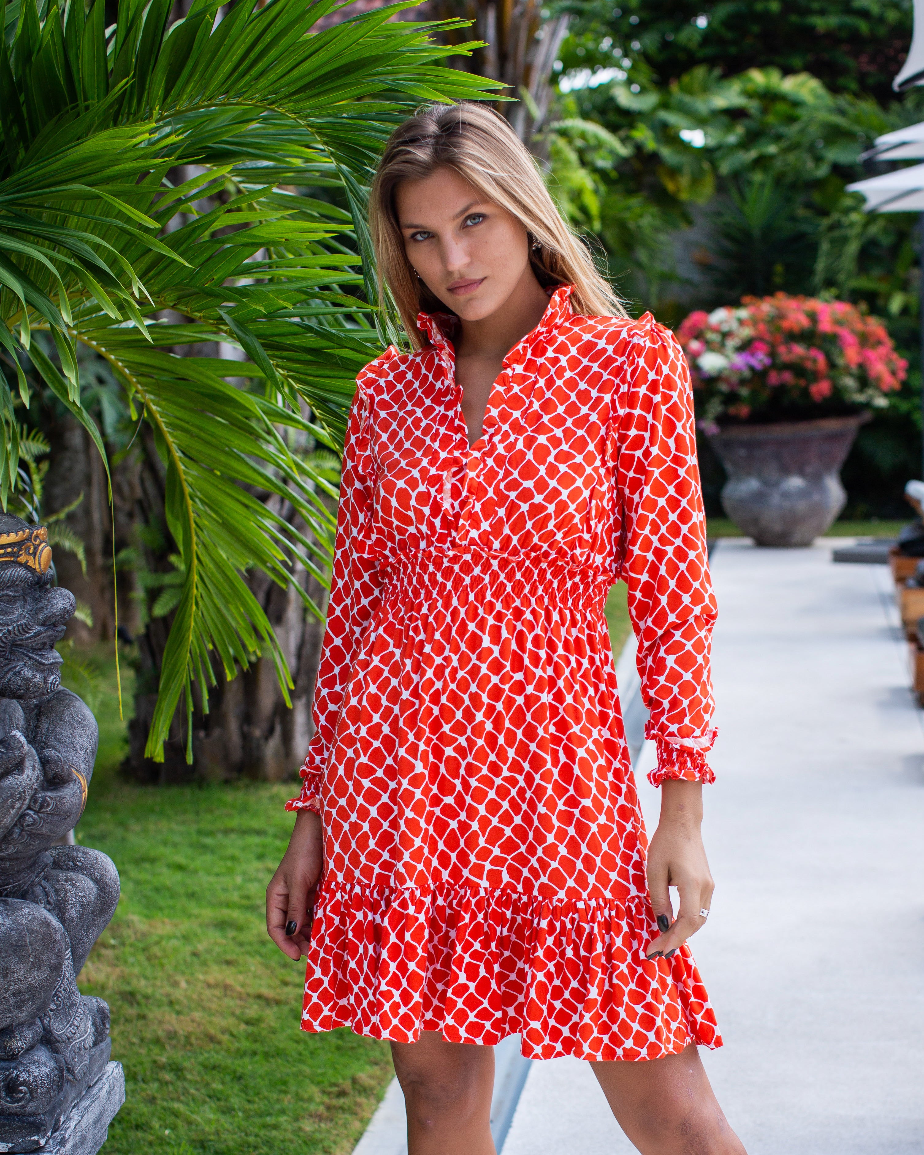 Joanne Dress - Red Net Bamboo Satin