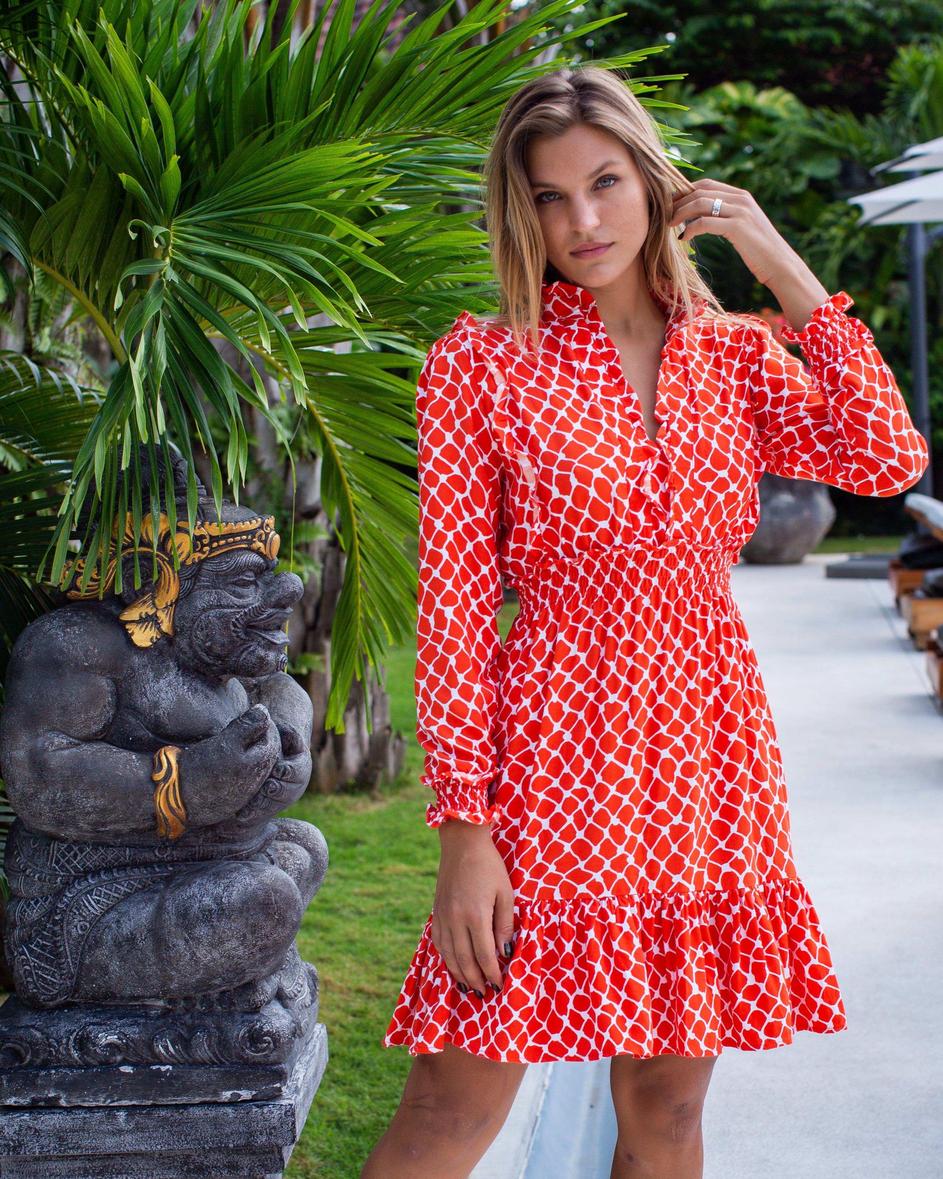 Joanne Dress - Red Net Bamboo Satin