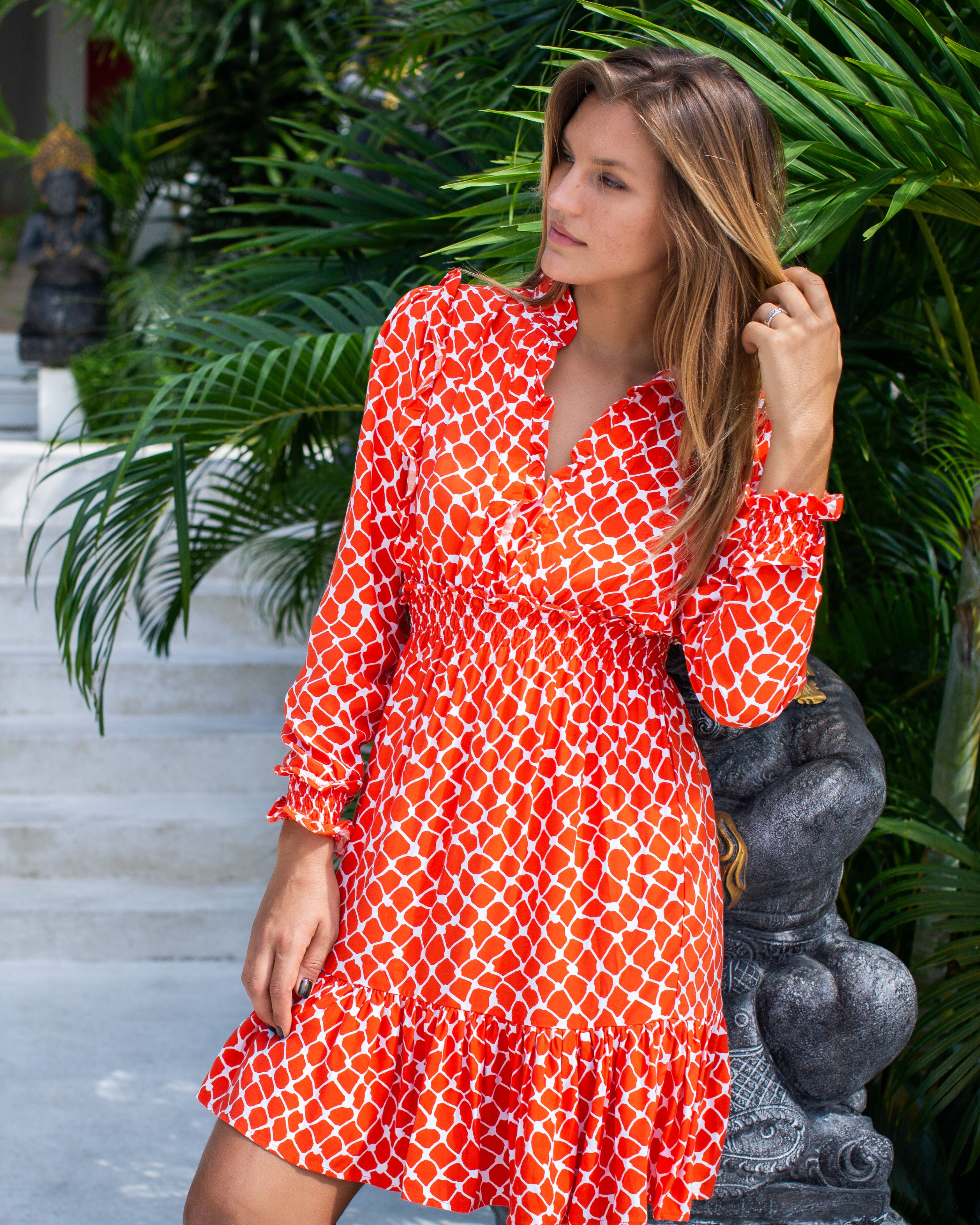 Joanne Dress - Red Net Bamboo Satin