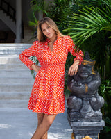Joanne Dress - Red Net Bamboo Satin