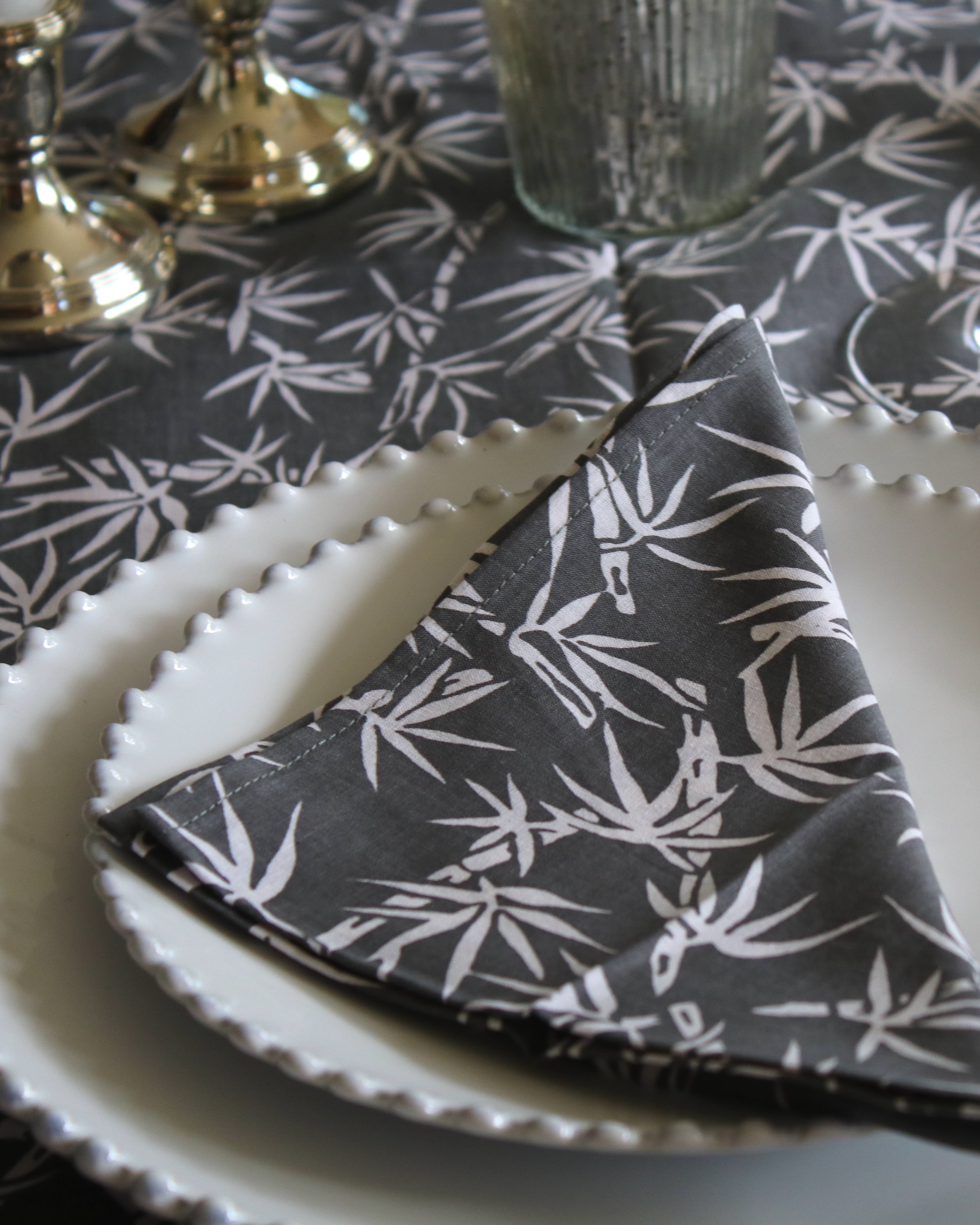 Napkins - White Bamboo on Grey (Set of 4)