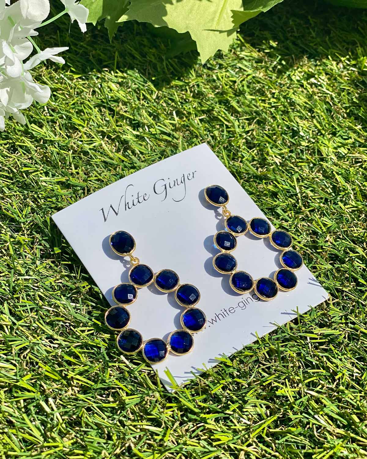 Indira Collection - Gemstone Statement Earring - Dark Blue