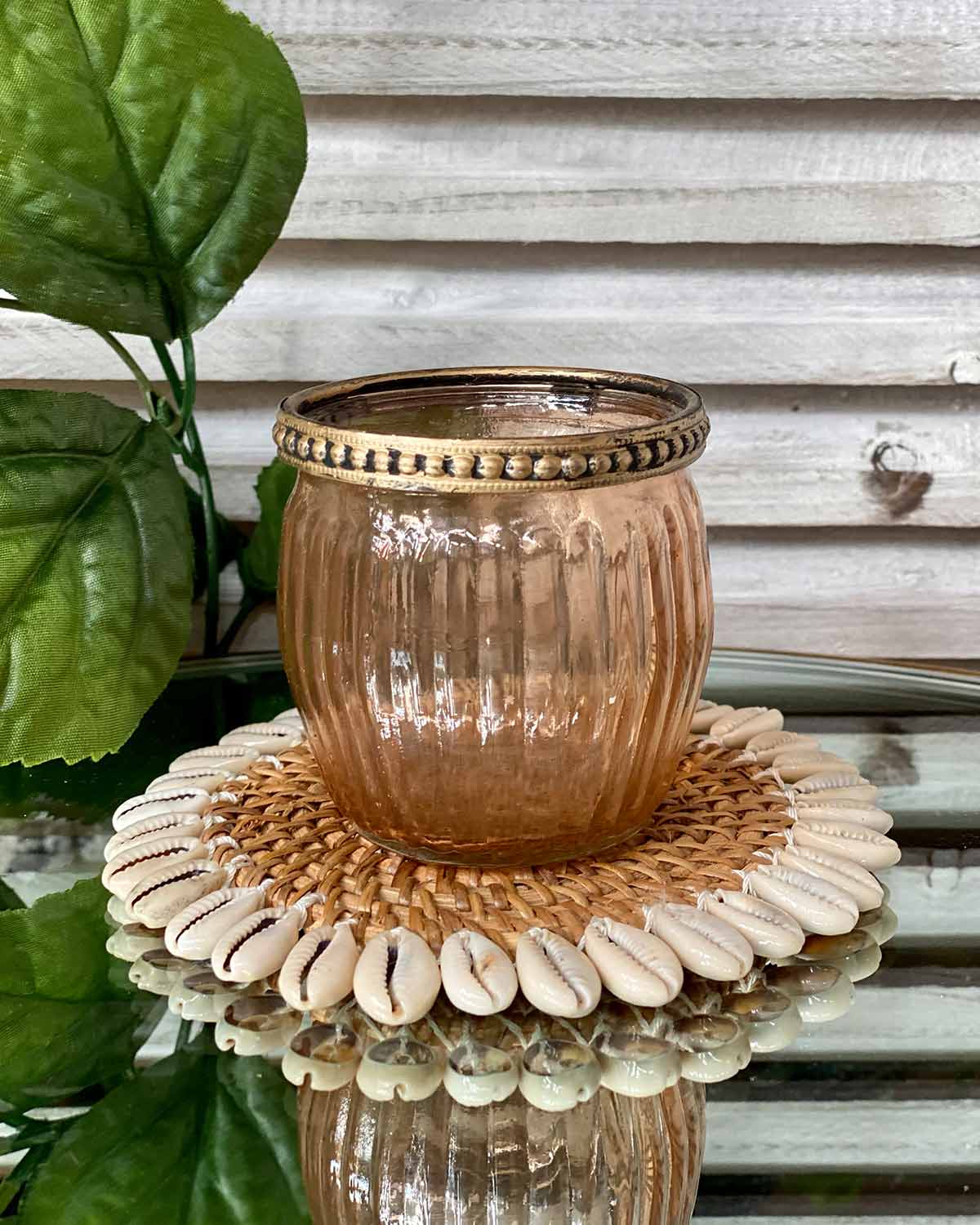 Pink Ribbed Tea Light Holder