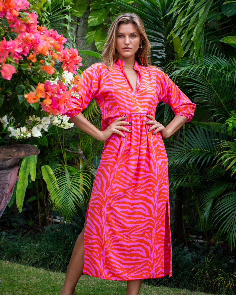 Sicily Dress - Pink Orange Zebra