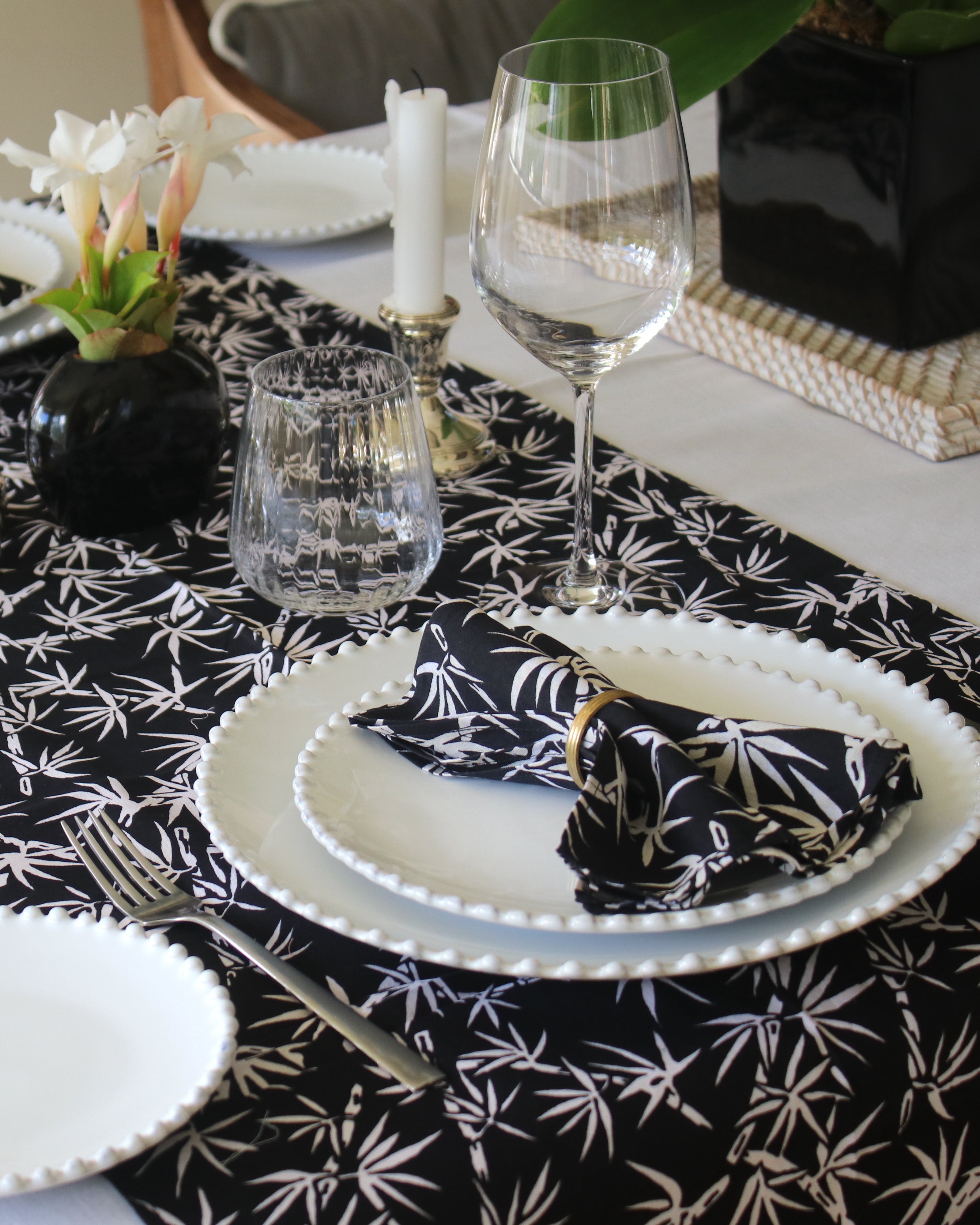 Napkins - White Bamboo on Black (Set of 4)